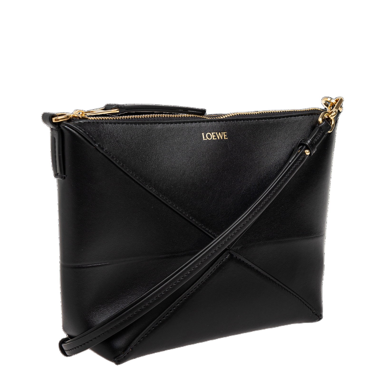 Puzzle Fold Leather Shoulder Bags - Black - Image 4