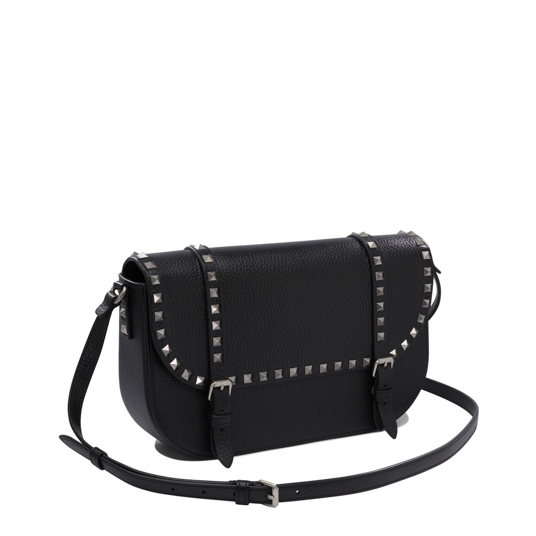 Rockstud Calfskin Messenger Shoulder Bag - Black - Image 2