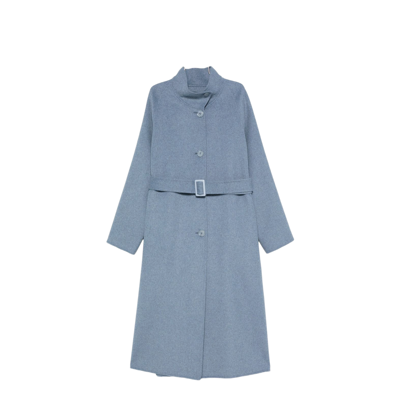 Mock-neck Wool-blend Coat with Matching Belt - Image 1