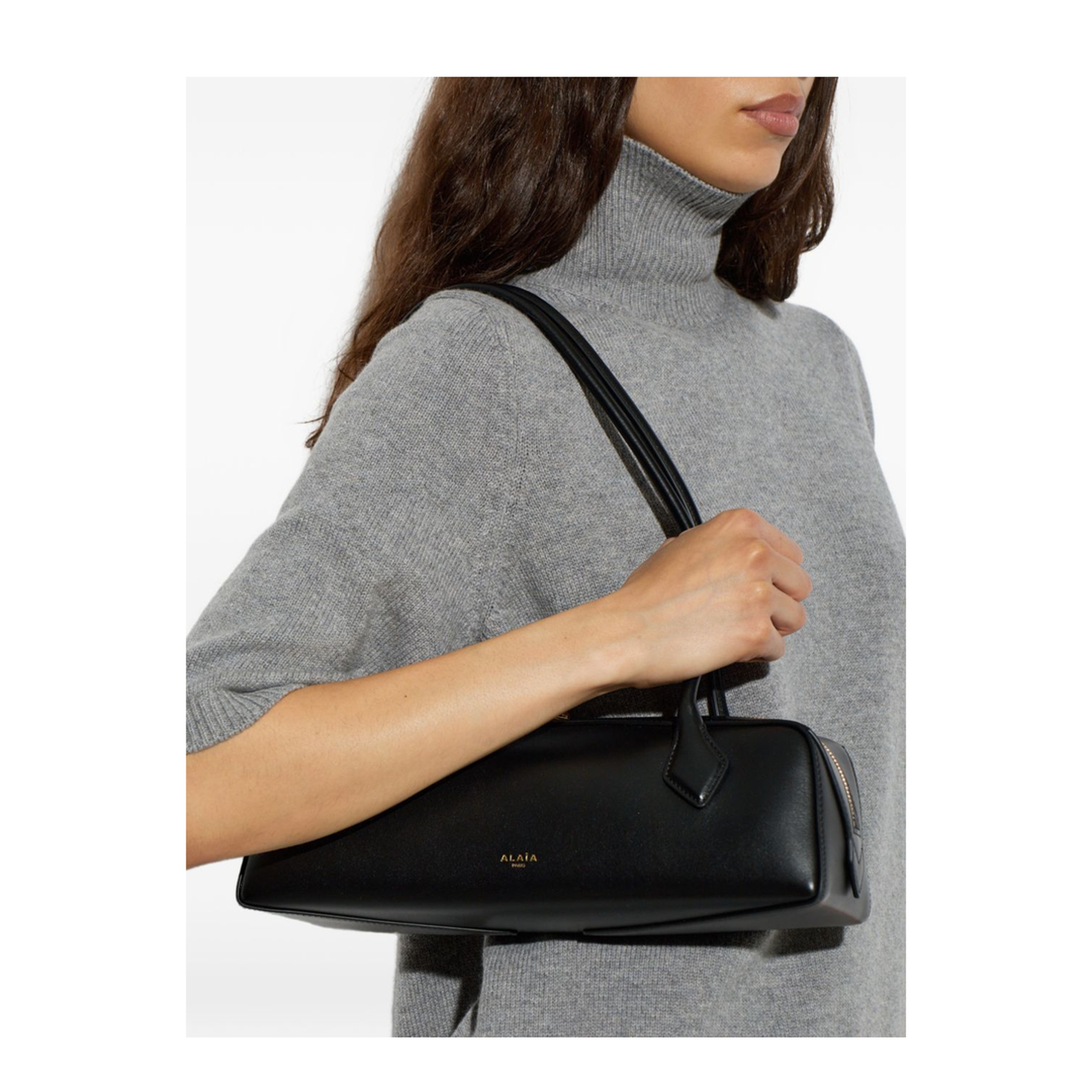 Le Teckel Medium Nubuk Shoulder Bag - Brown/Gold - Image 4