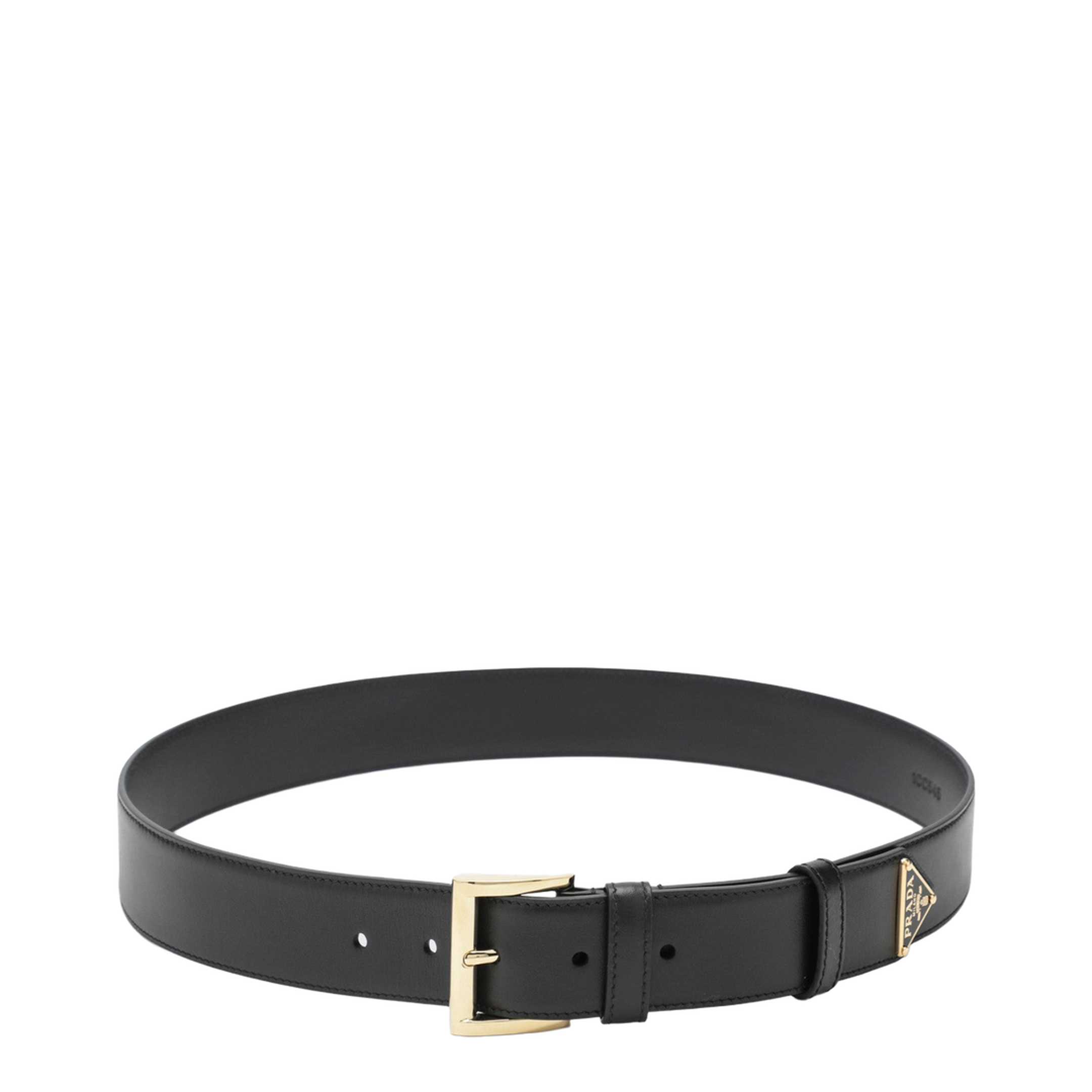 Black Leather Belt with Triangle Logo - Image 1