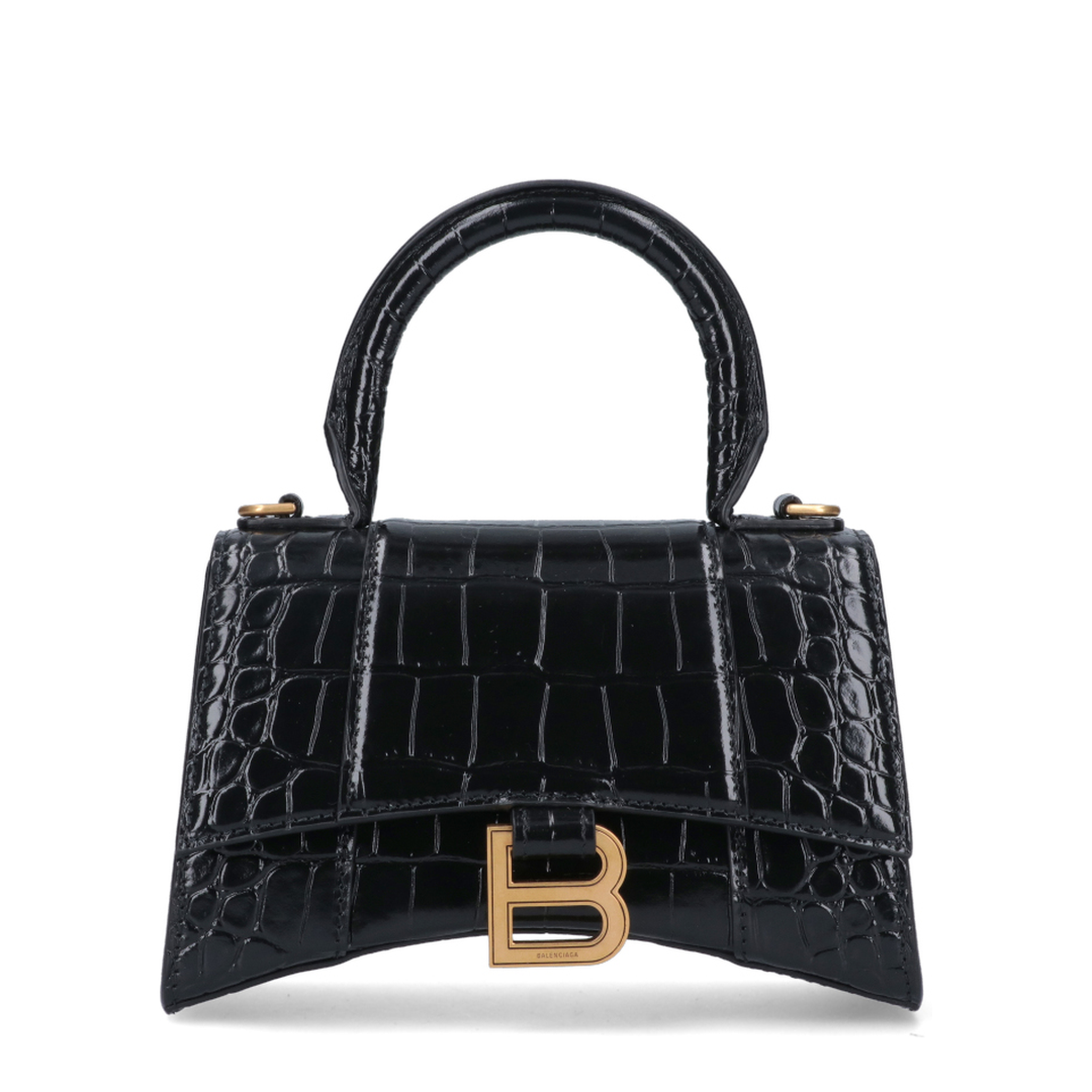 Hourglass Handbag XS in Black Crocodile Embossed Calfskin - Image 5