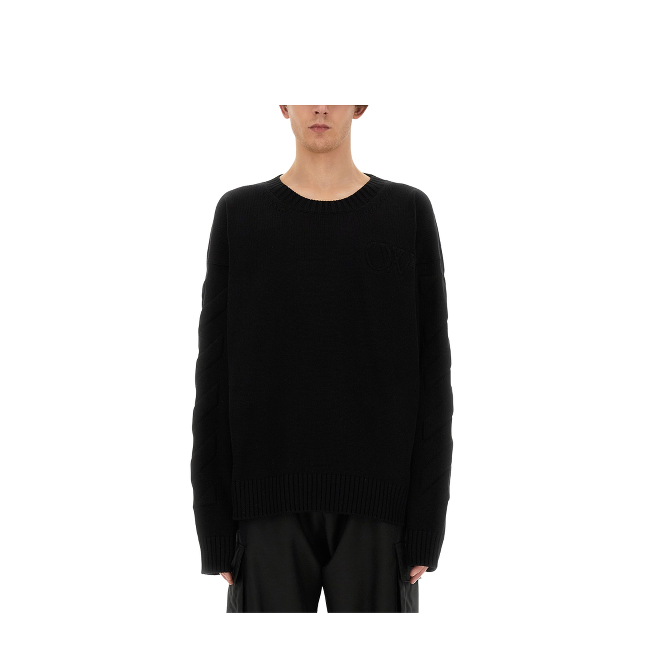 Sweater with Embossed Diagonal Motif Black - Image 1