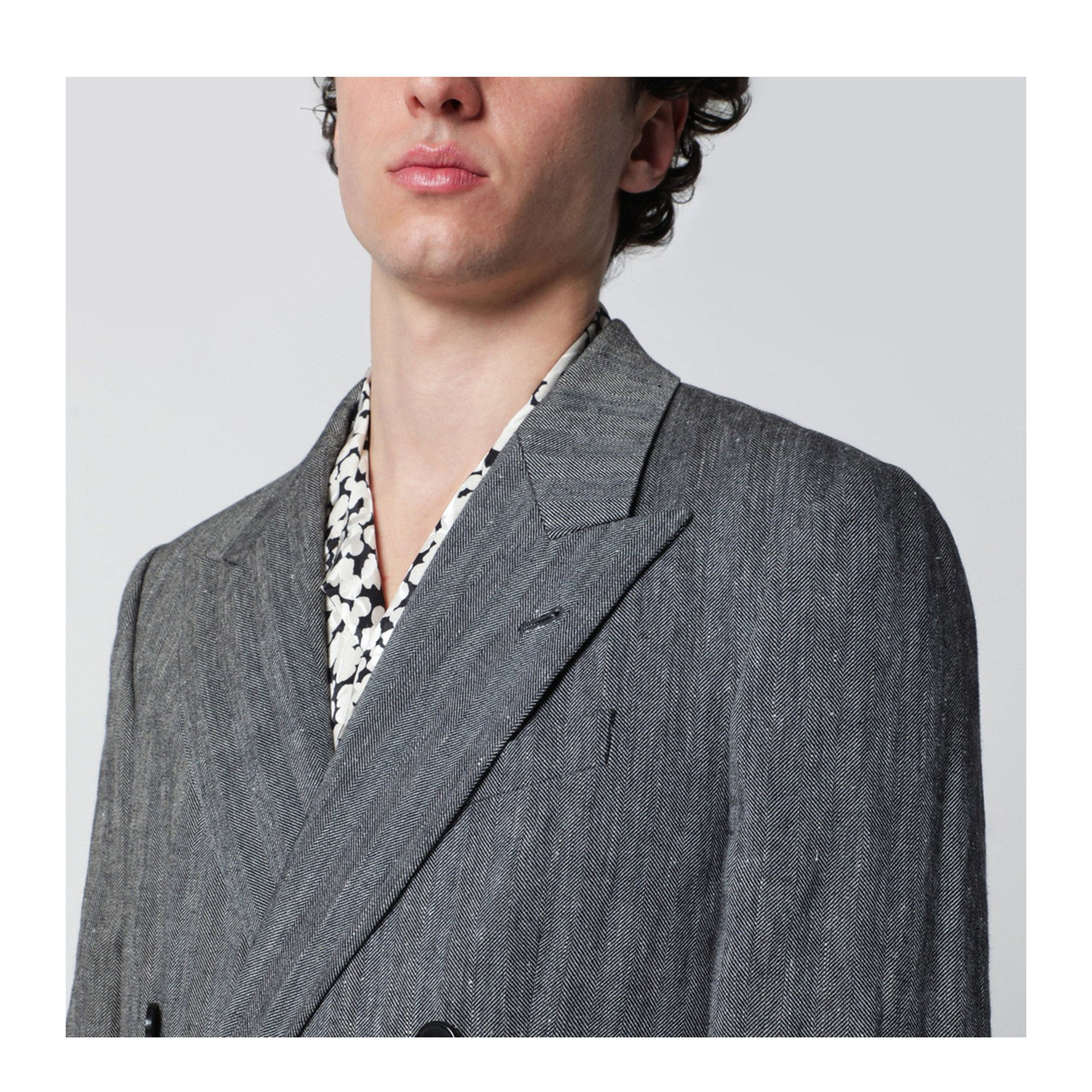 Black Herringbone Double-Breasted Jacket - Image 2