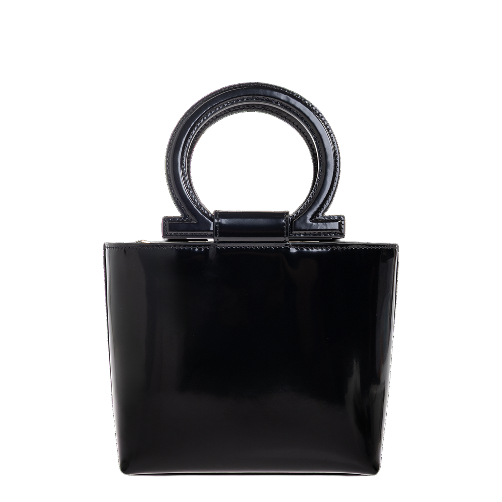 Gancini Mini Patent Calfskin Top Handle Bag - Nero - Image 3