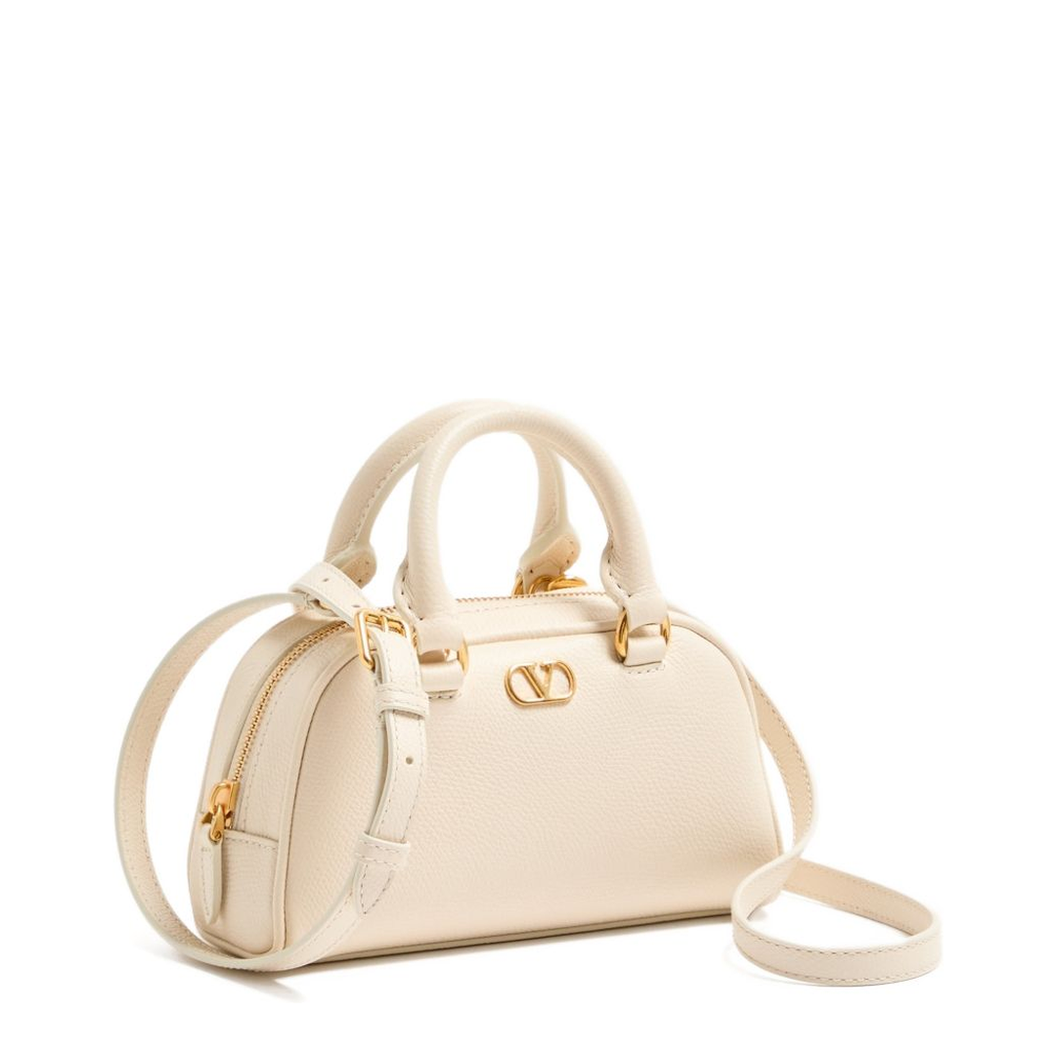 VLogo Signature Mini Grainy Calfskin Bowling Bag - Light Ivory - Image 5