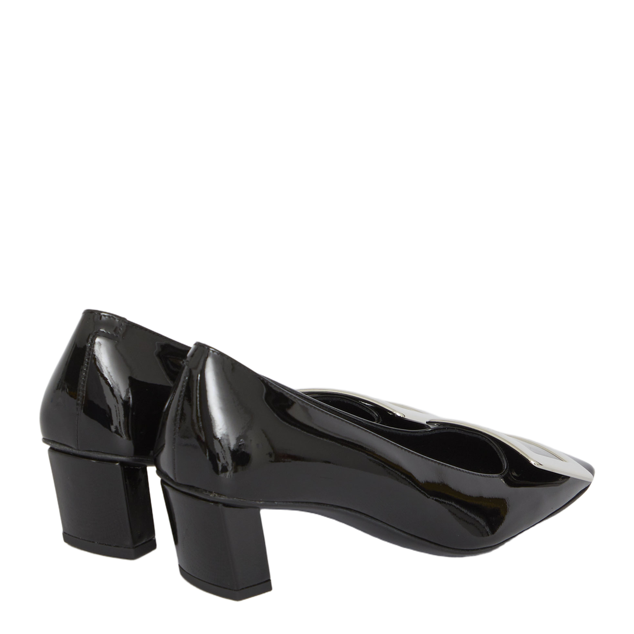 black calfskin pumps with buckle and wide heel - Image 3