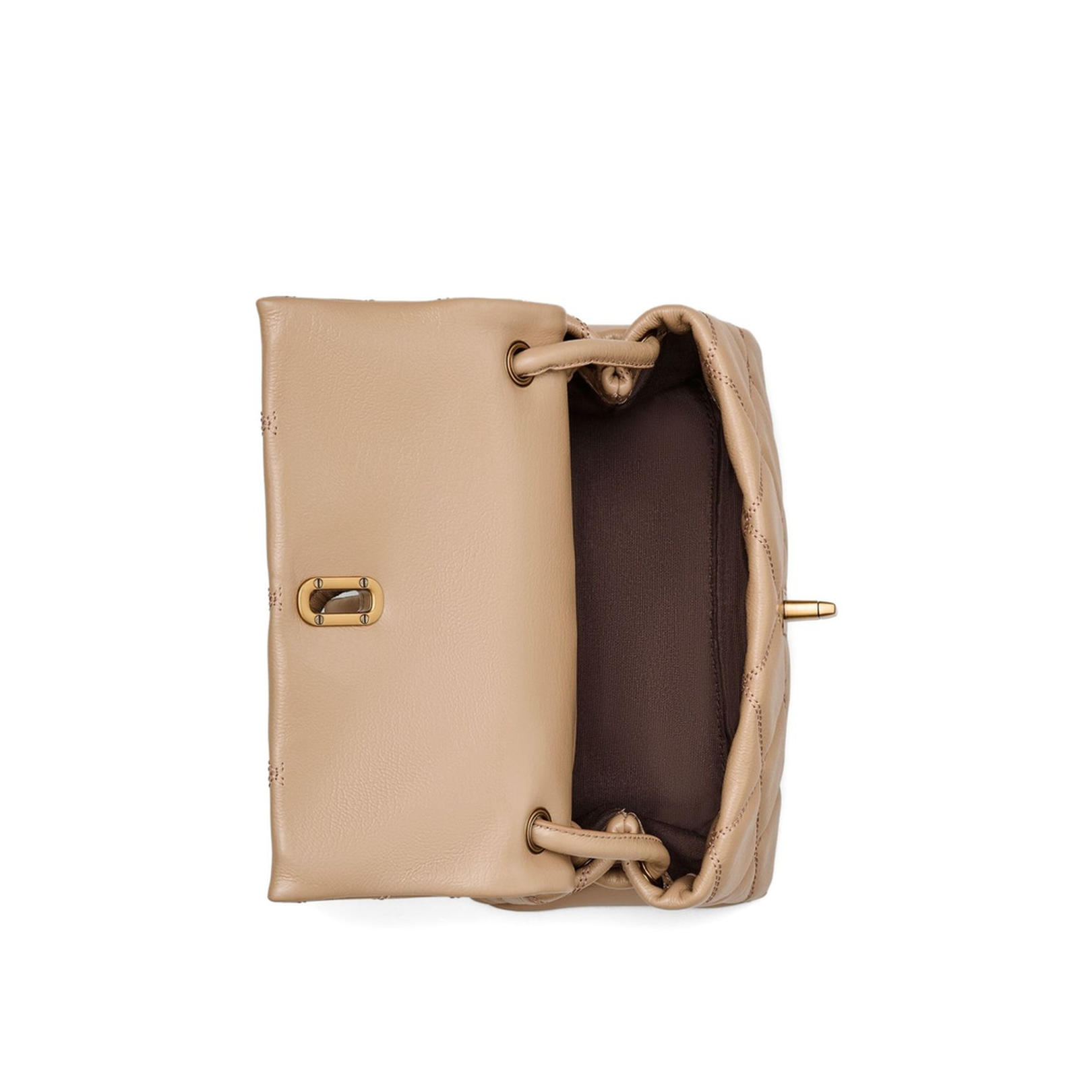 Mini Quilted Leather Shoulder Bag - Camel - Image 5