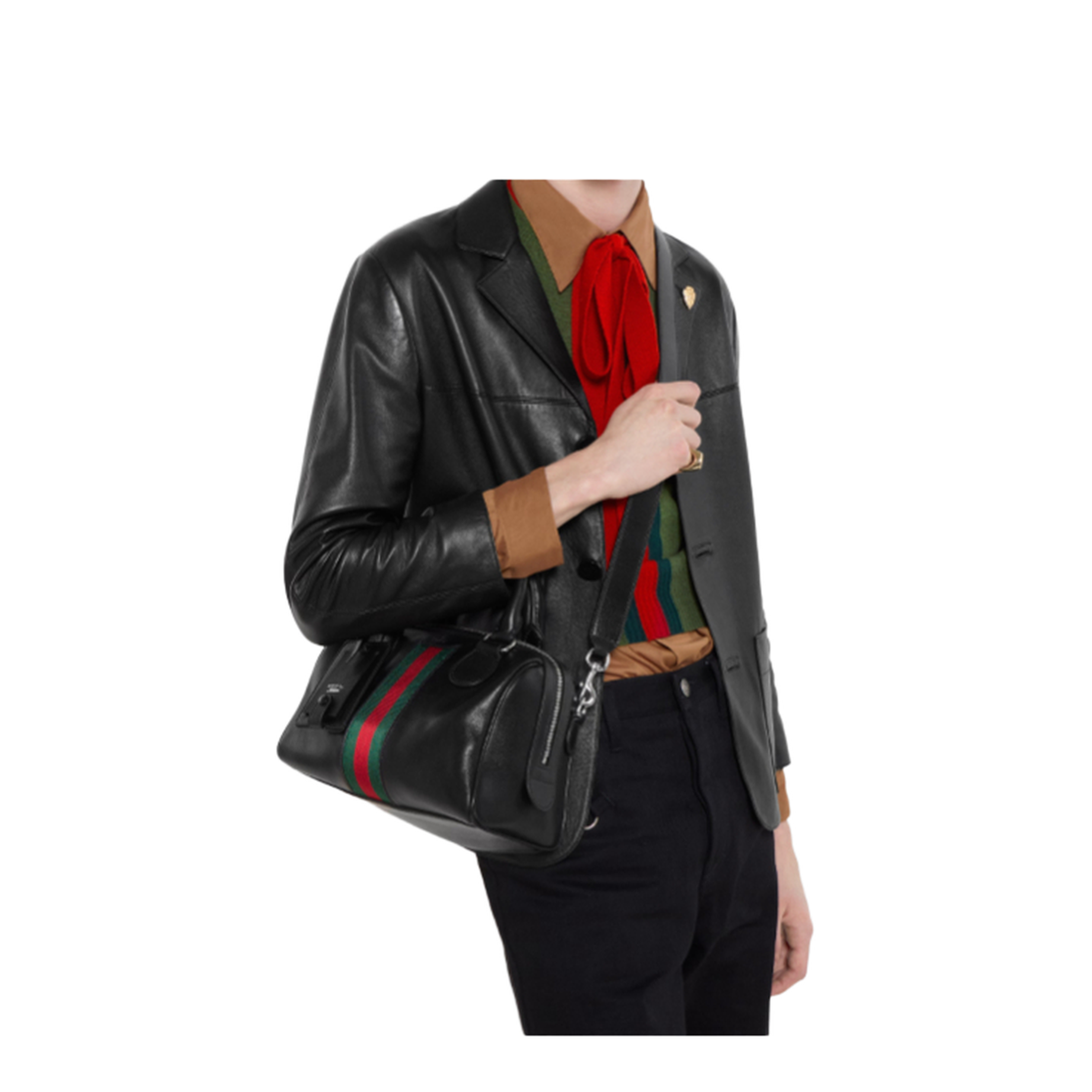 Web Trademark Small Leather Duffle Bag - Black - Image 4