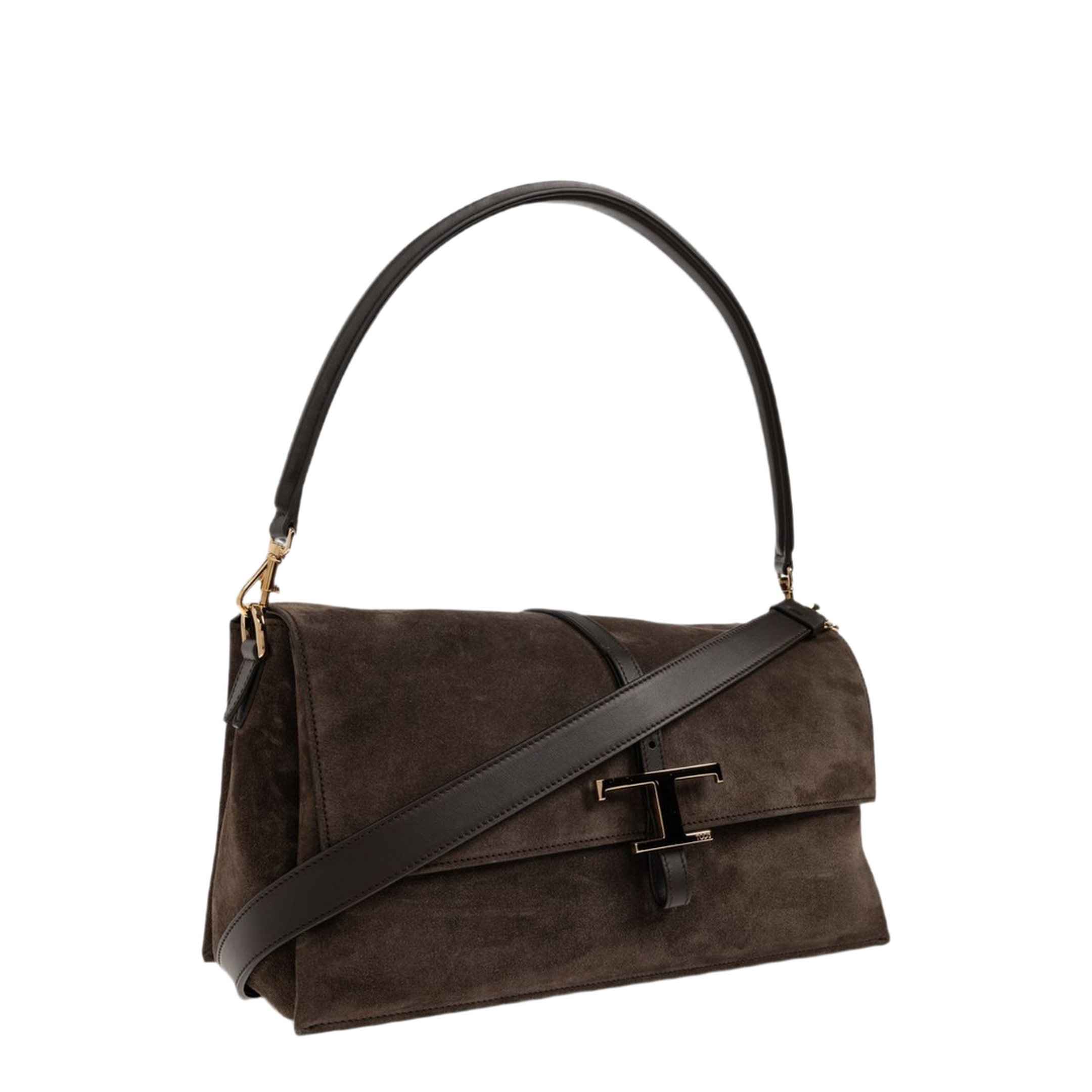 T Timeless Suede Leather Shoulder Bag - Brown - Image 5