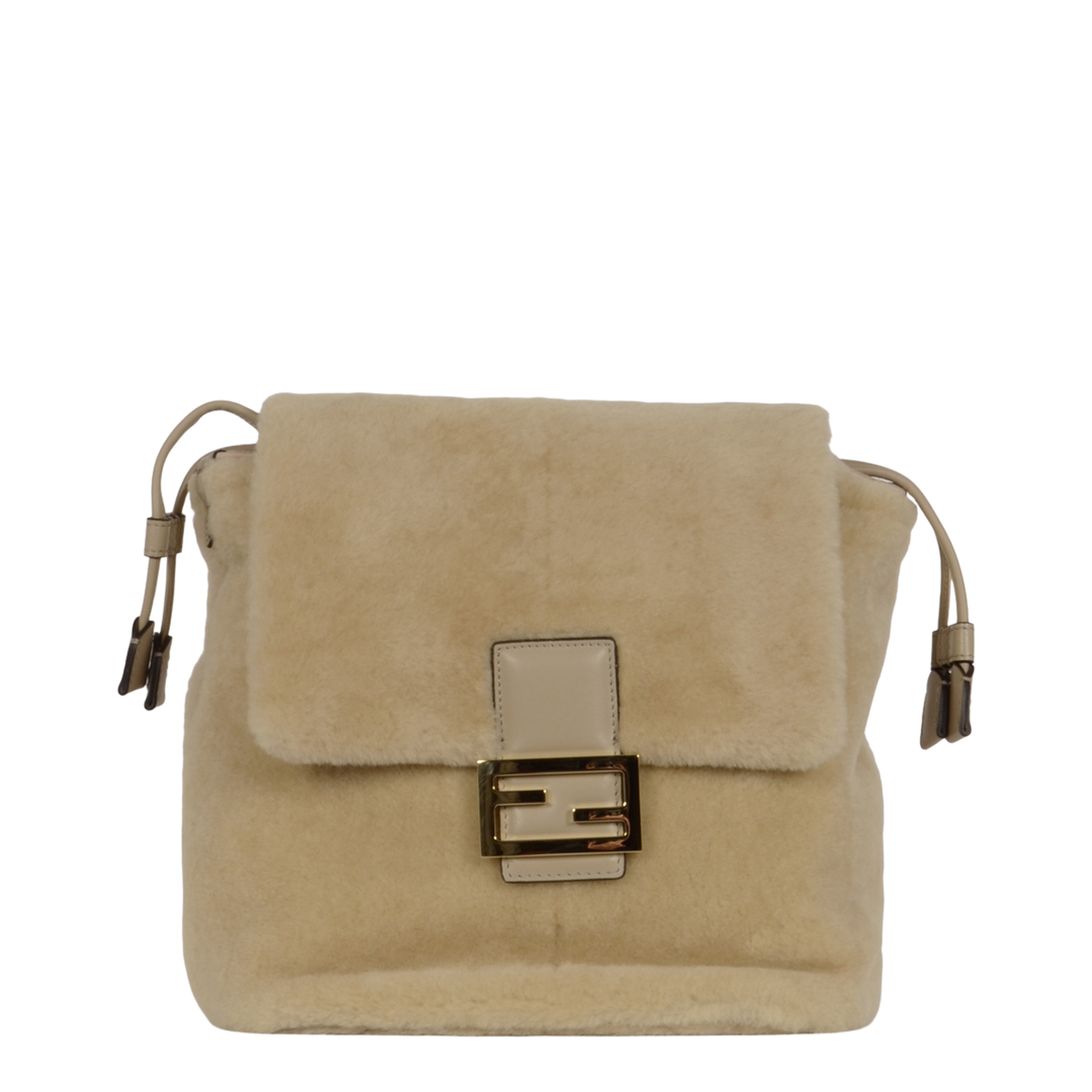 Drawstring Shearling Backpack - Beige - Image 1