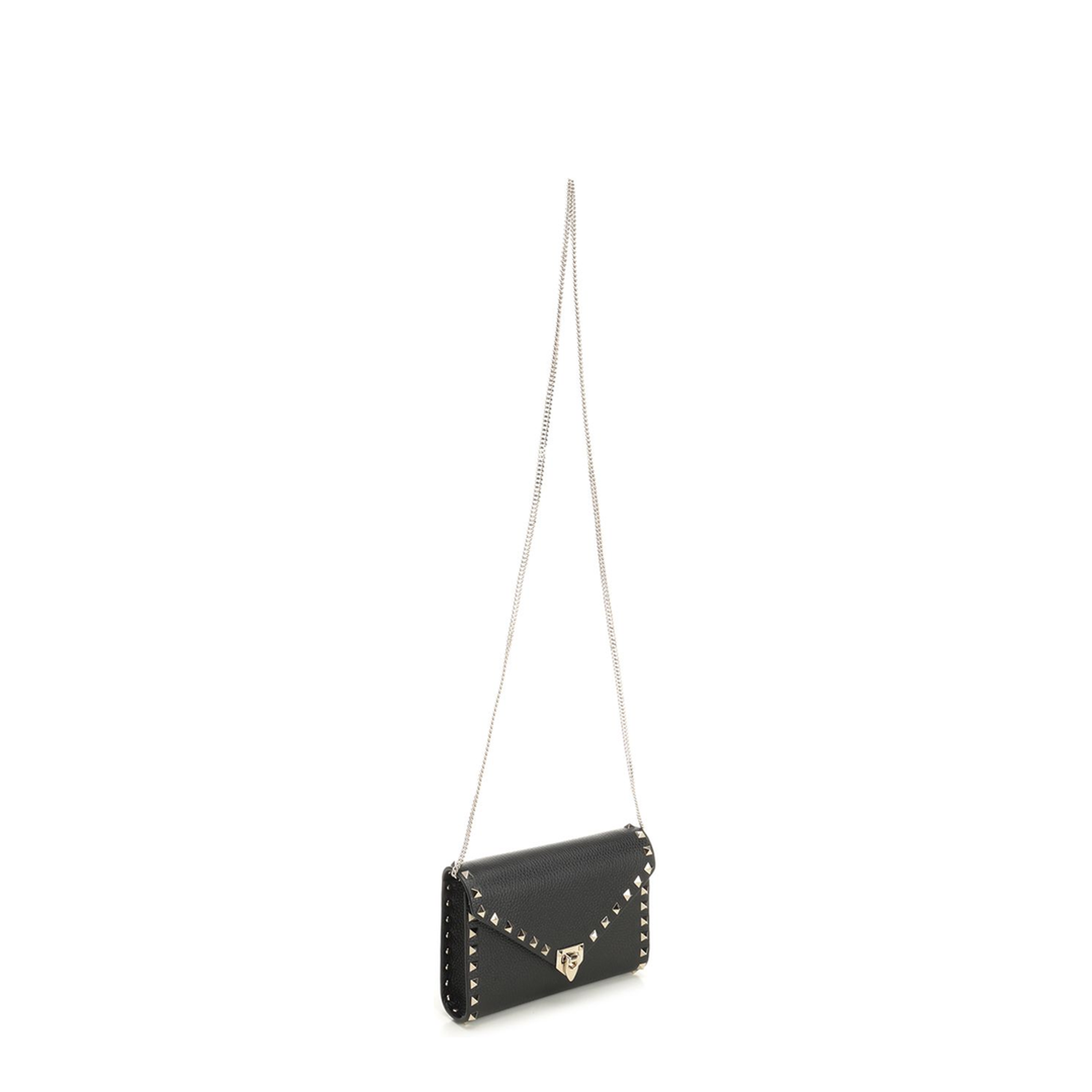 Rockstud Grainy Calfskin Wallet On Chain - Black - Image 2