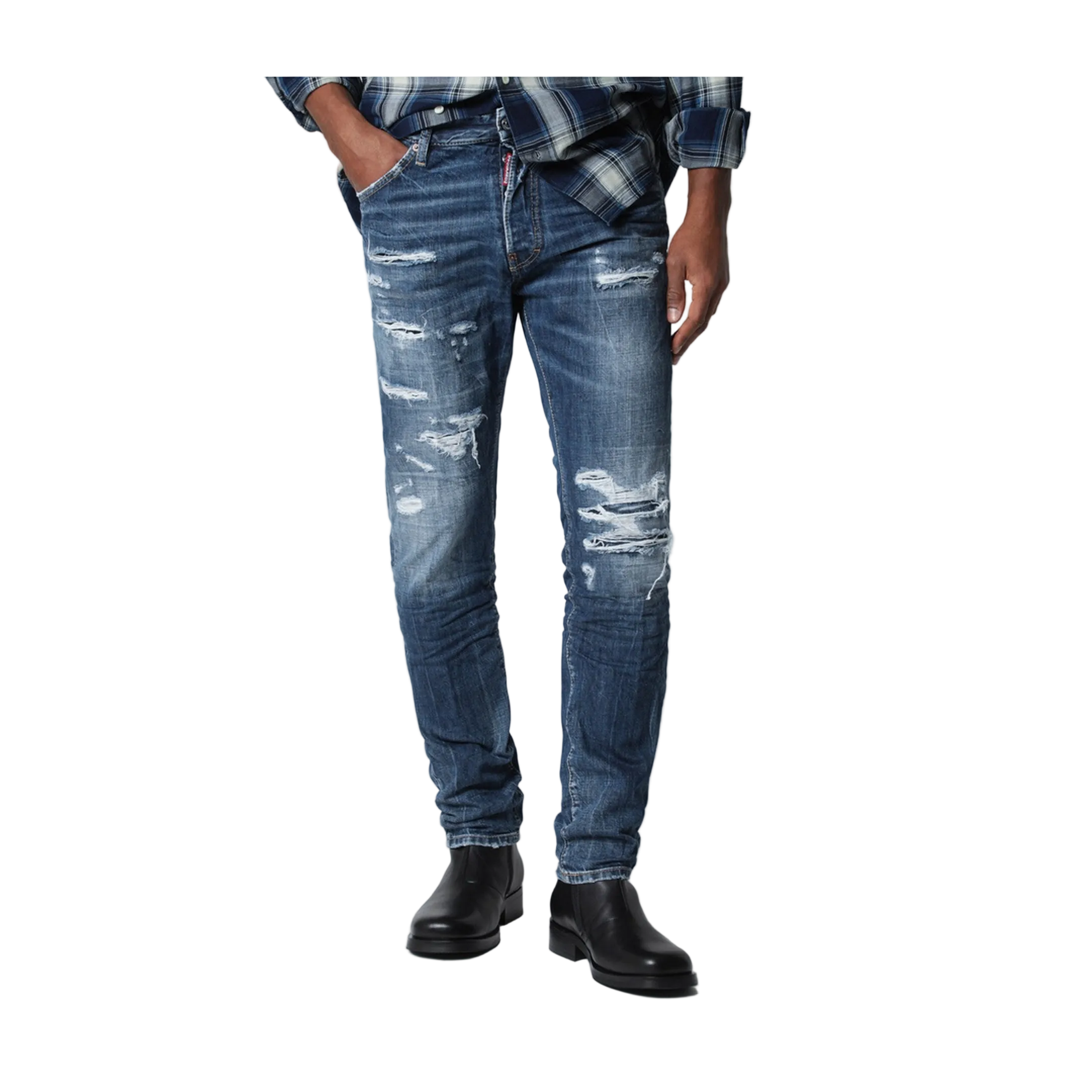 Slim Blue Washed Jeans with Rips - Image 1