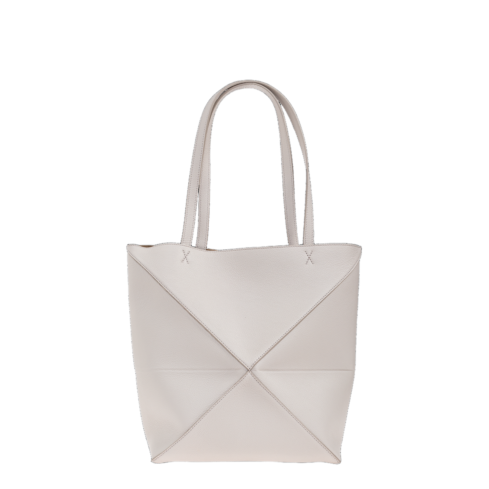 Puzzle Fold Medium Leather Tote Bags - Light Grey - Image 3