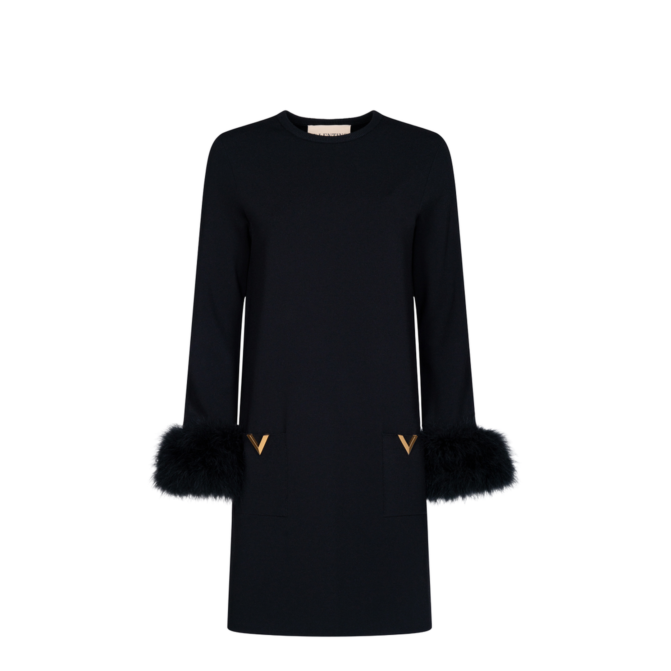 V Logo and Feather-Detail Knitted Dress - Image 1