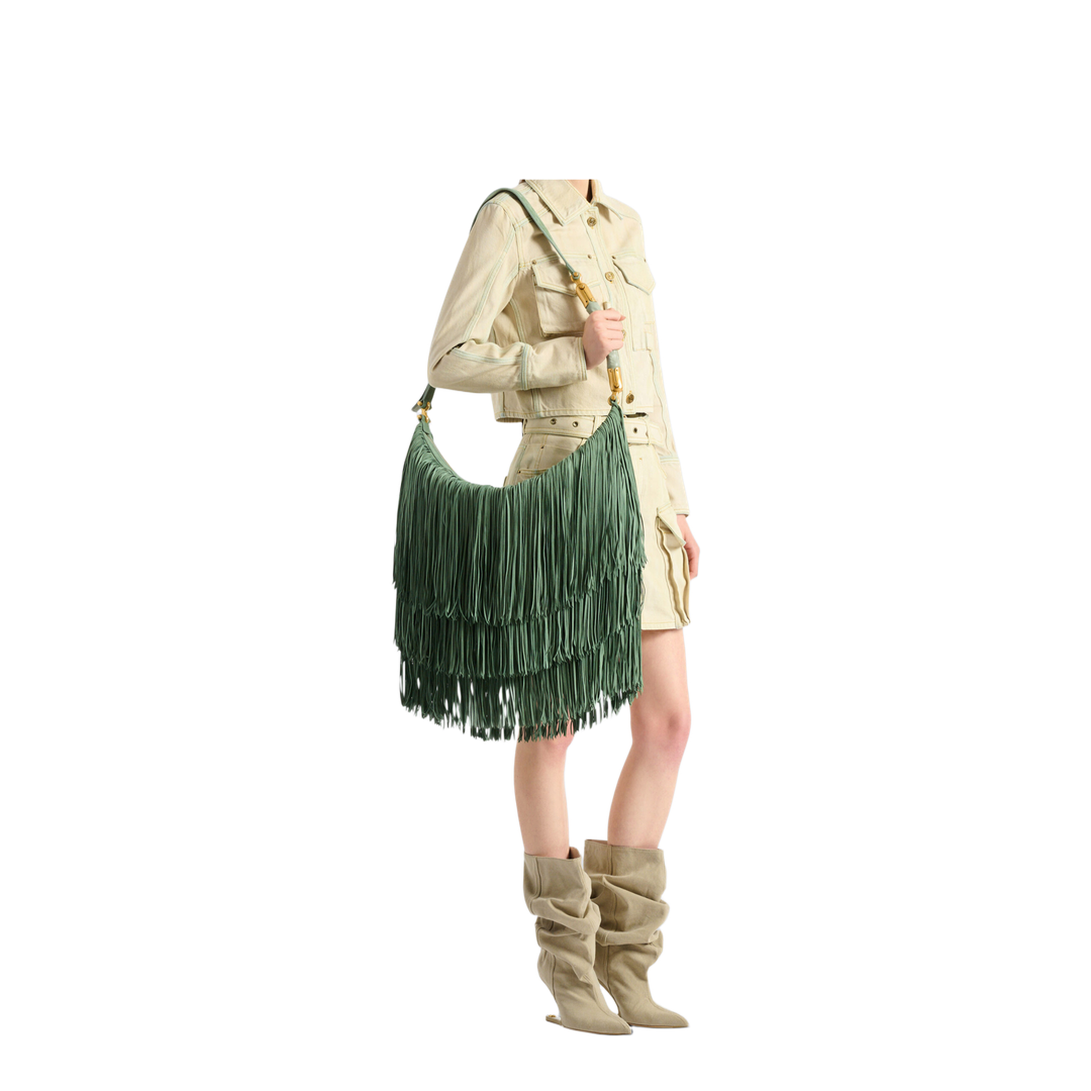 Ébène Large Suede Leather Hobo Bag - Verde - Image 4