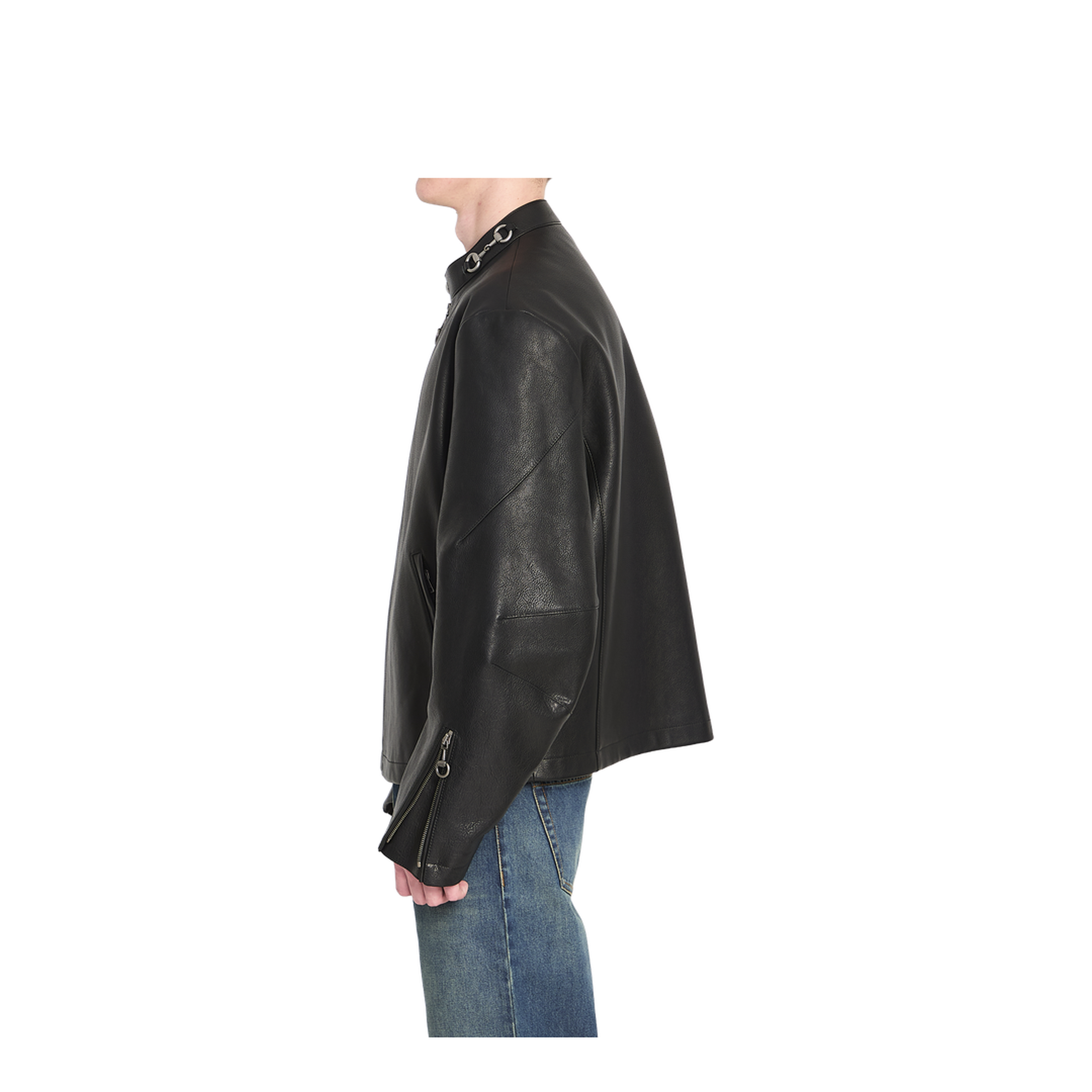 Leather Jacket with Horsebit in Black - Image 3