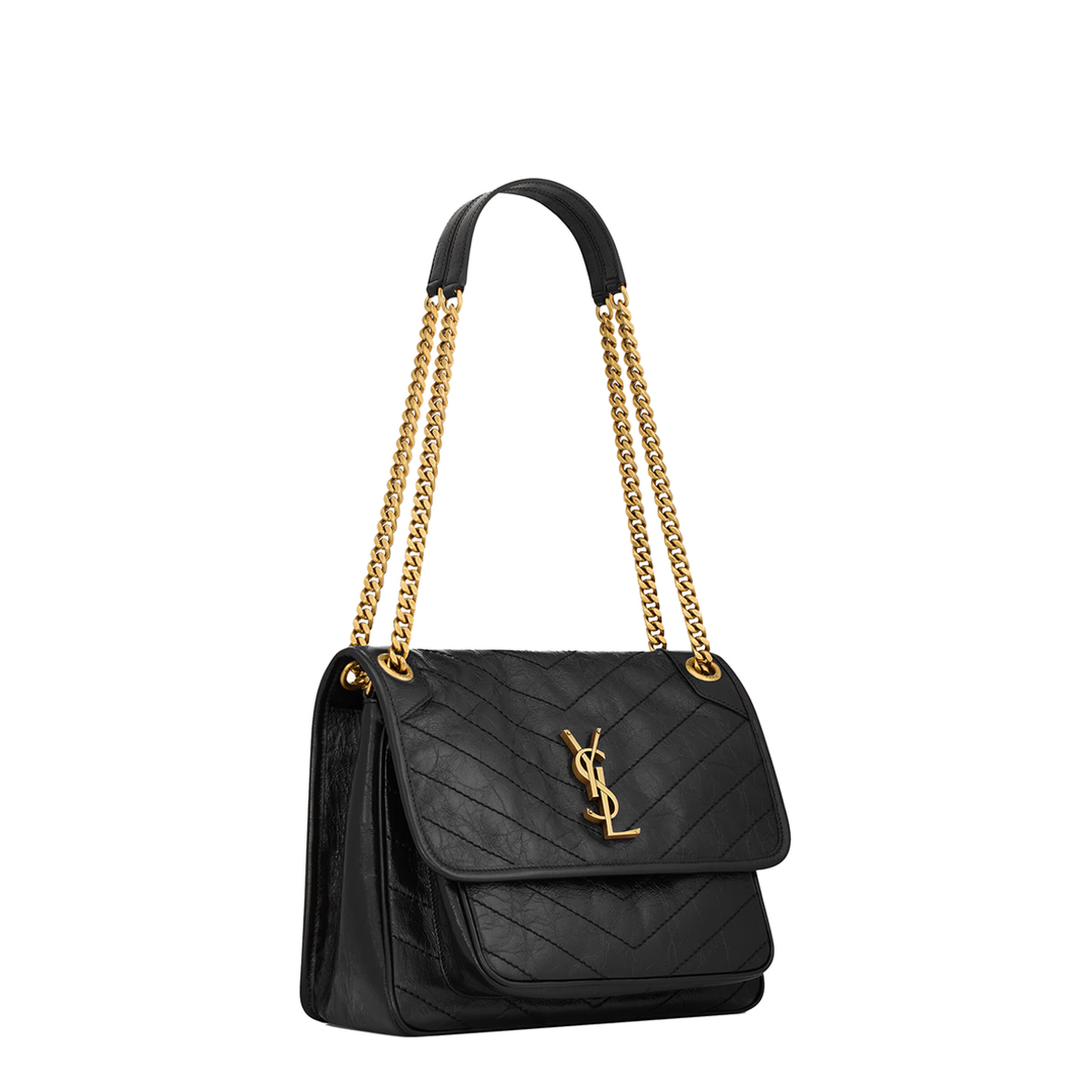 Niki Medium Calf Leather Shoulder Bag - Black - Image 12