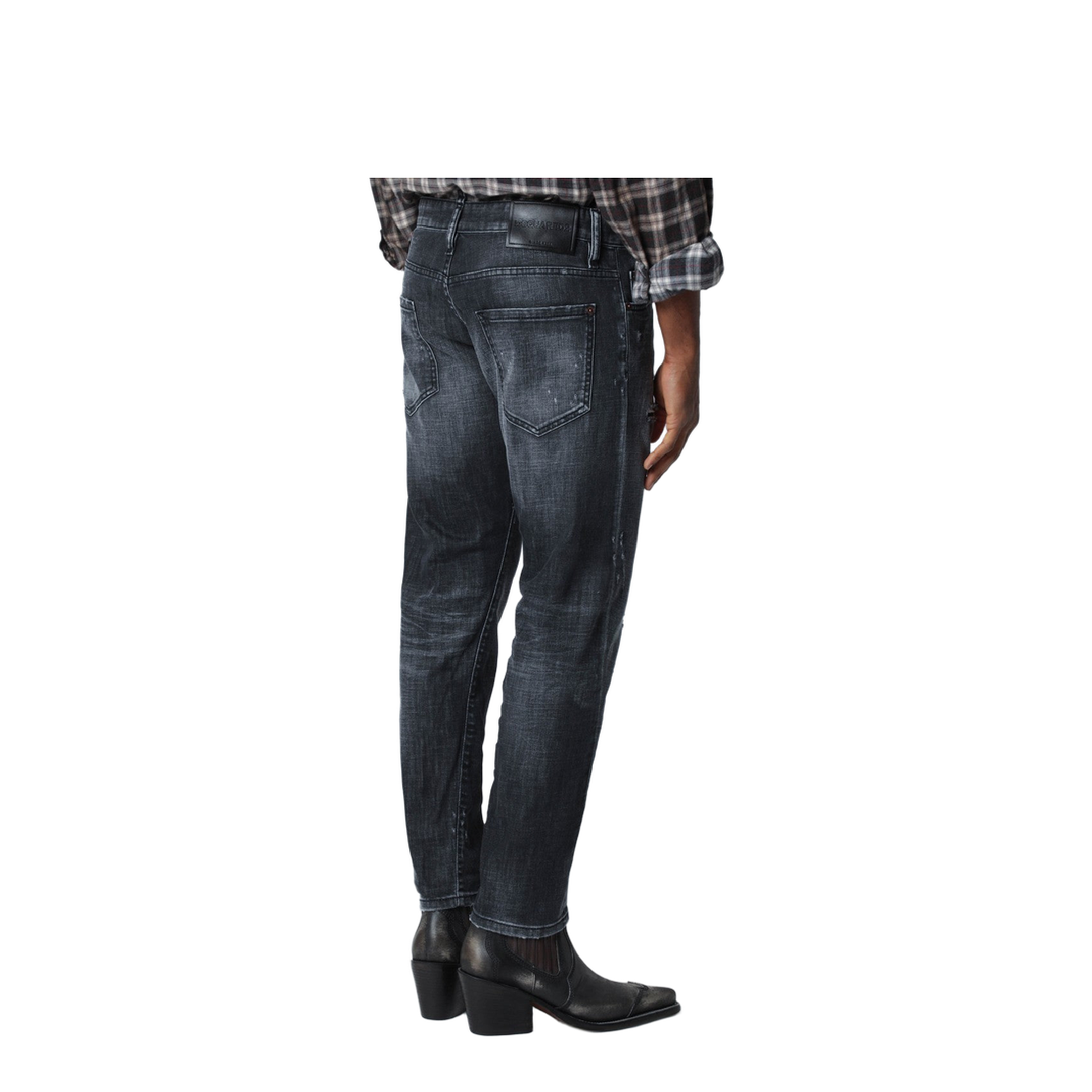 Slim Black Washed Jeans with Distressed Details - Image 2