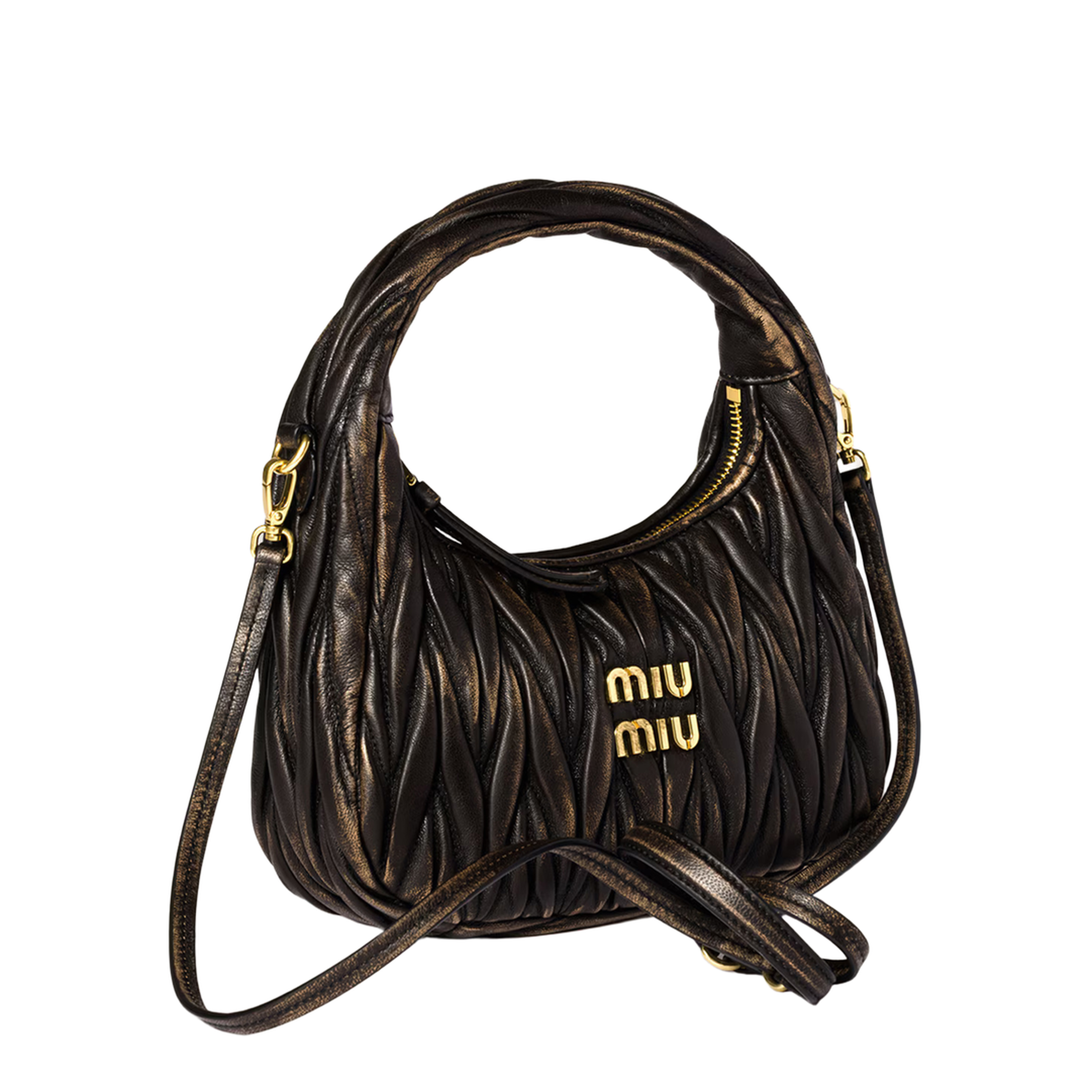 Wander Matelassé Nappa Leather Shoulder Bag - Coffee - Image 2