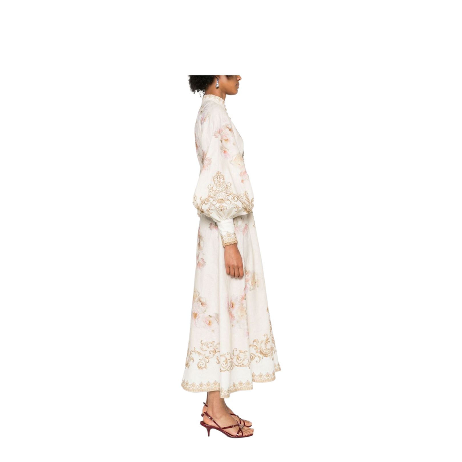 Cream Floral Baroque Linen Maxi Dress - Image 2