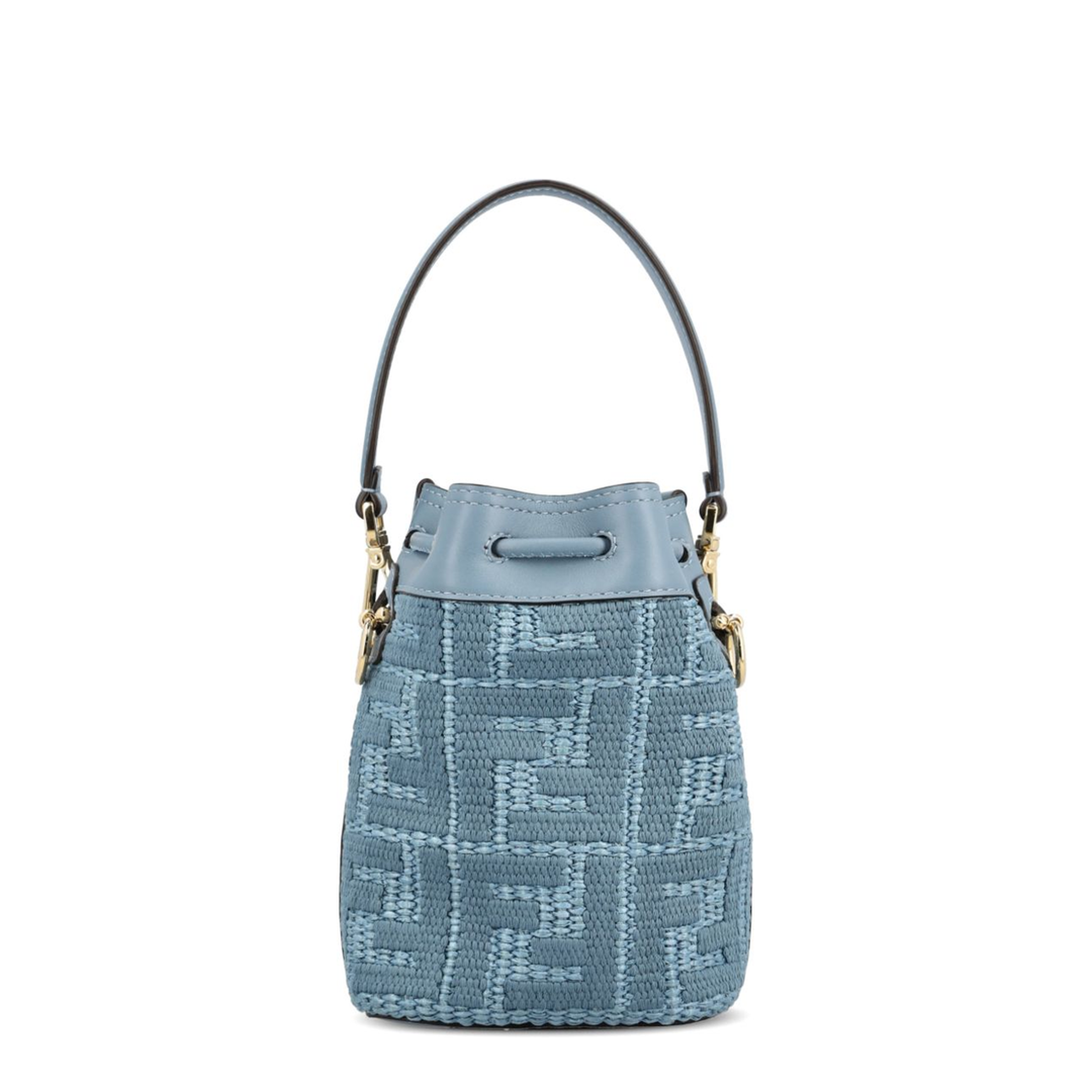 Mon Tresor Mini Raffia-Effect Bucket Bag - Blue - Image 3