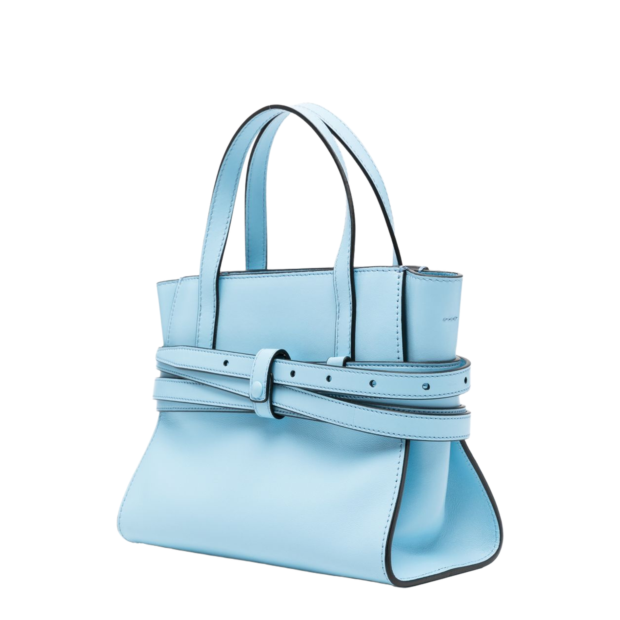 Tie Me Small Calf Leather Tote - Sky Blue - Image 5