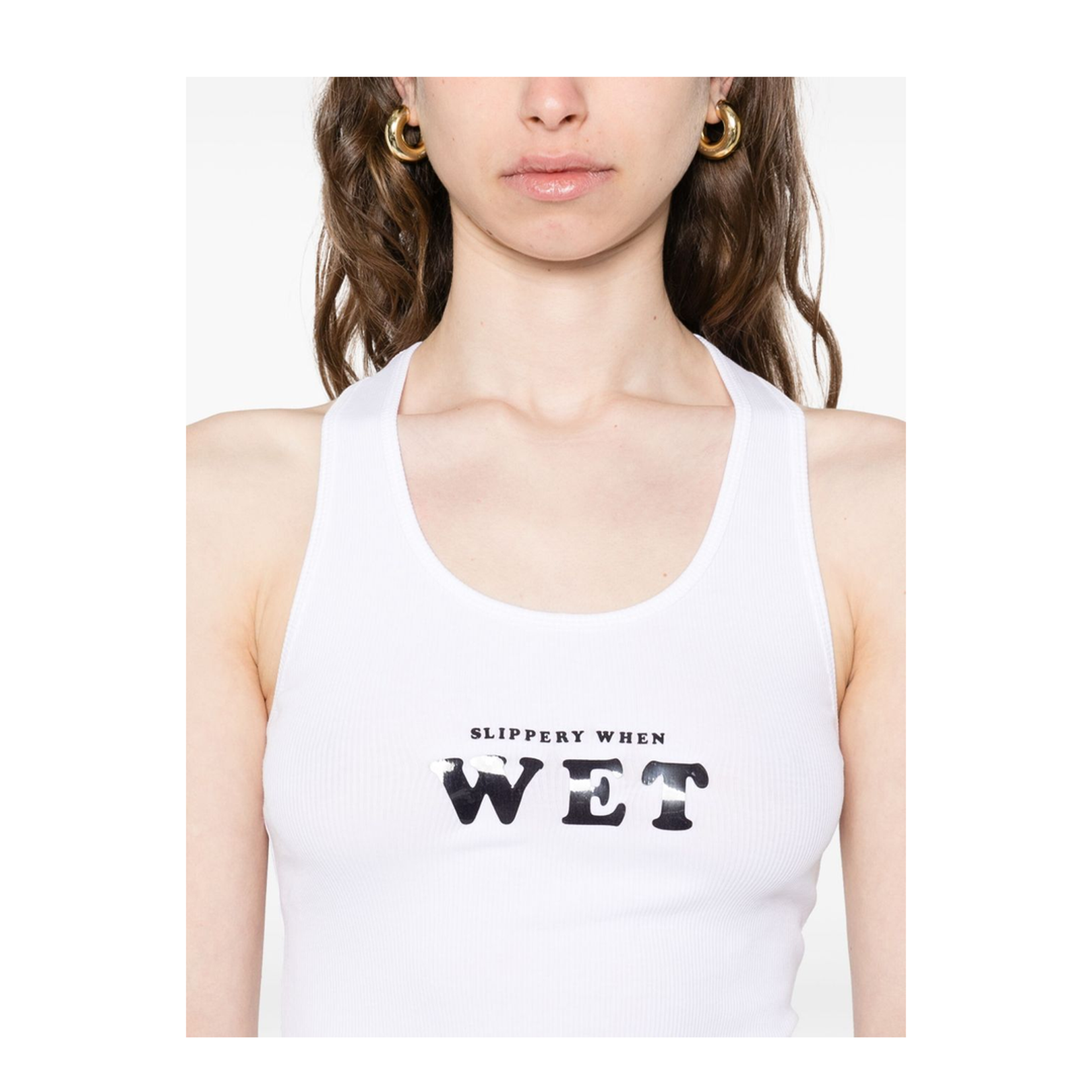 Pure White Slippery When Wet Racerback Tank Top - Image 4