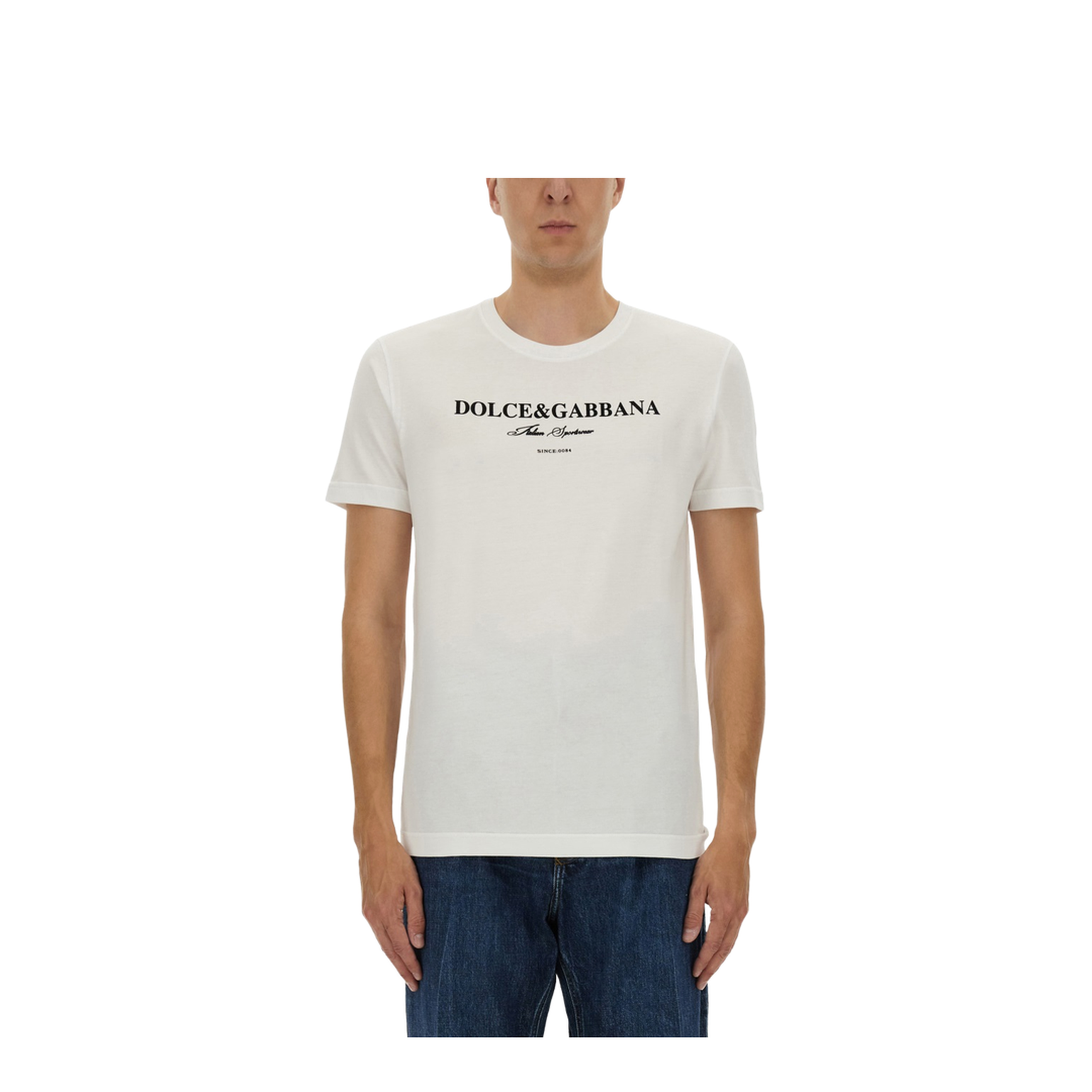 Cotton T-Shirt with Print in White - Image 1