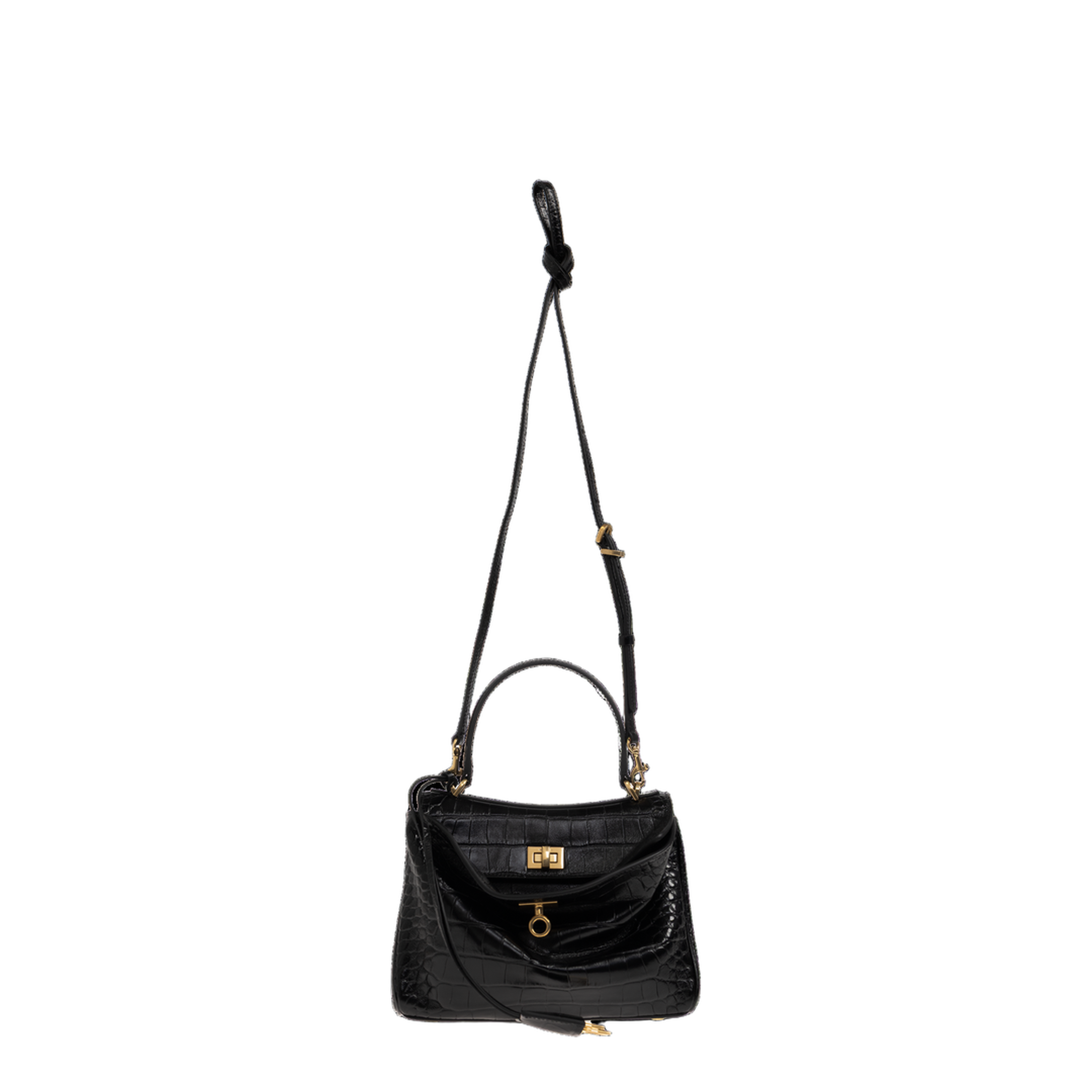 Rodeo Mini Croc-Embossed Calfskin Handbag - Black - Image 1