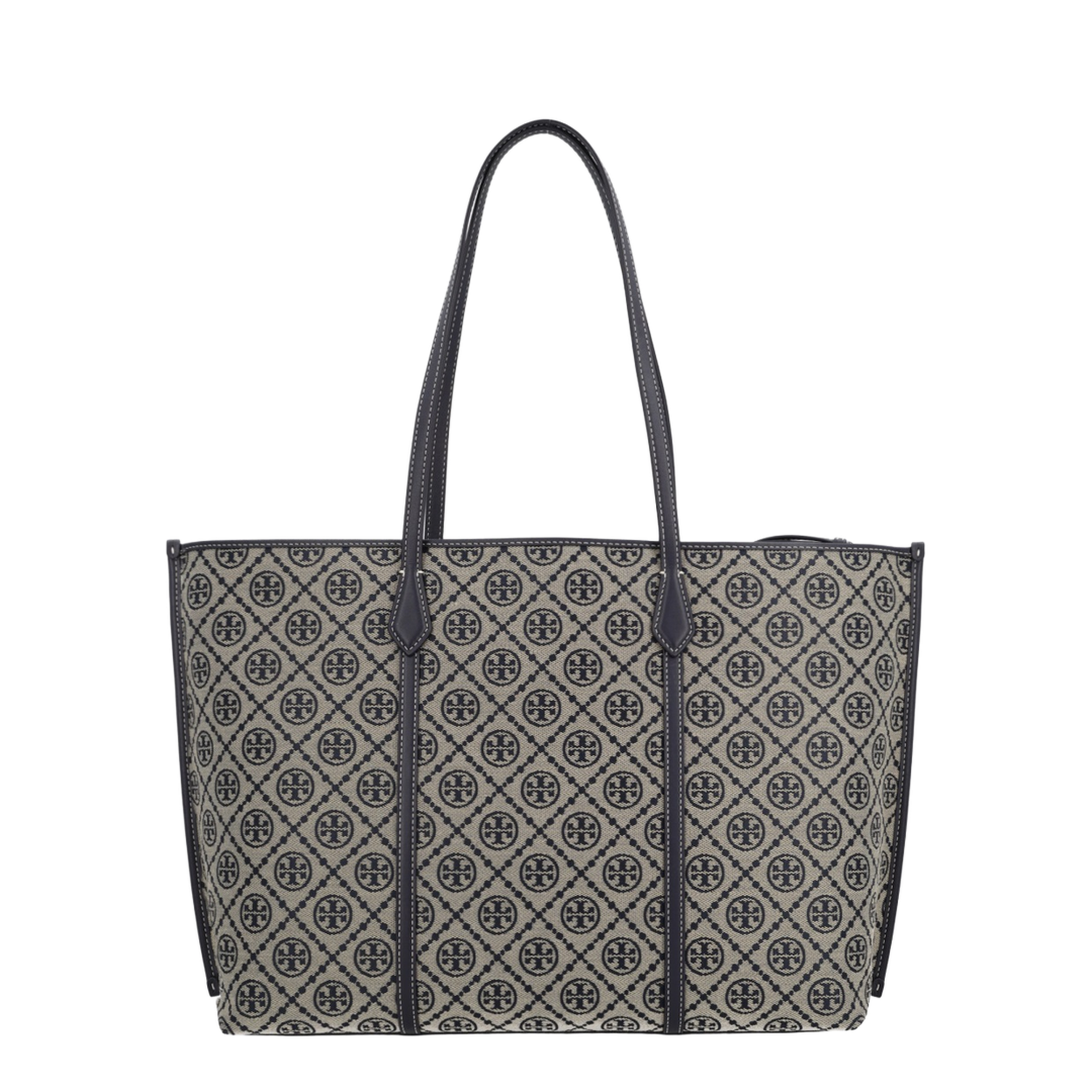Perry T Monogram Cotton Jacquard Shopping Bag - Navy - Image 2
