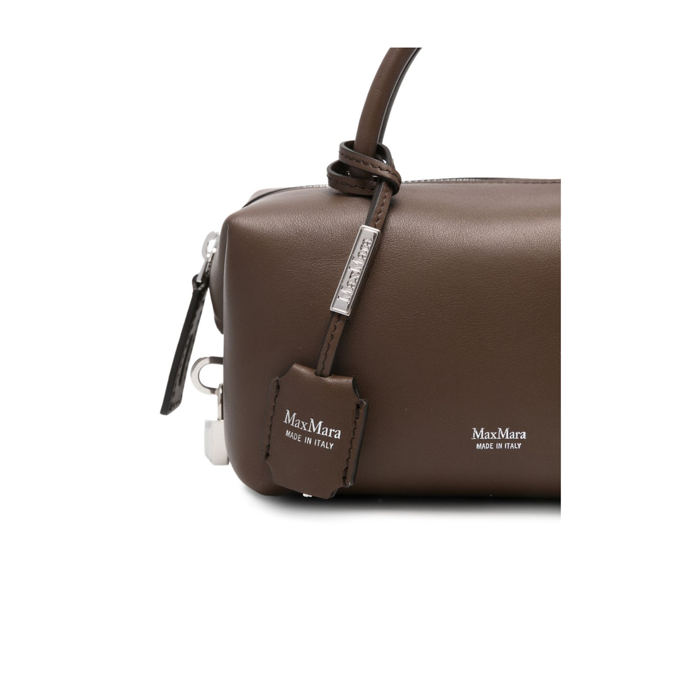 Zipped Leather Handbag - Brown - Image 4