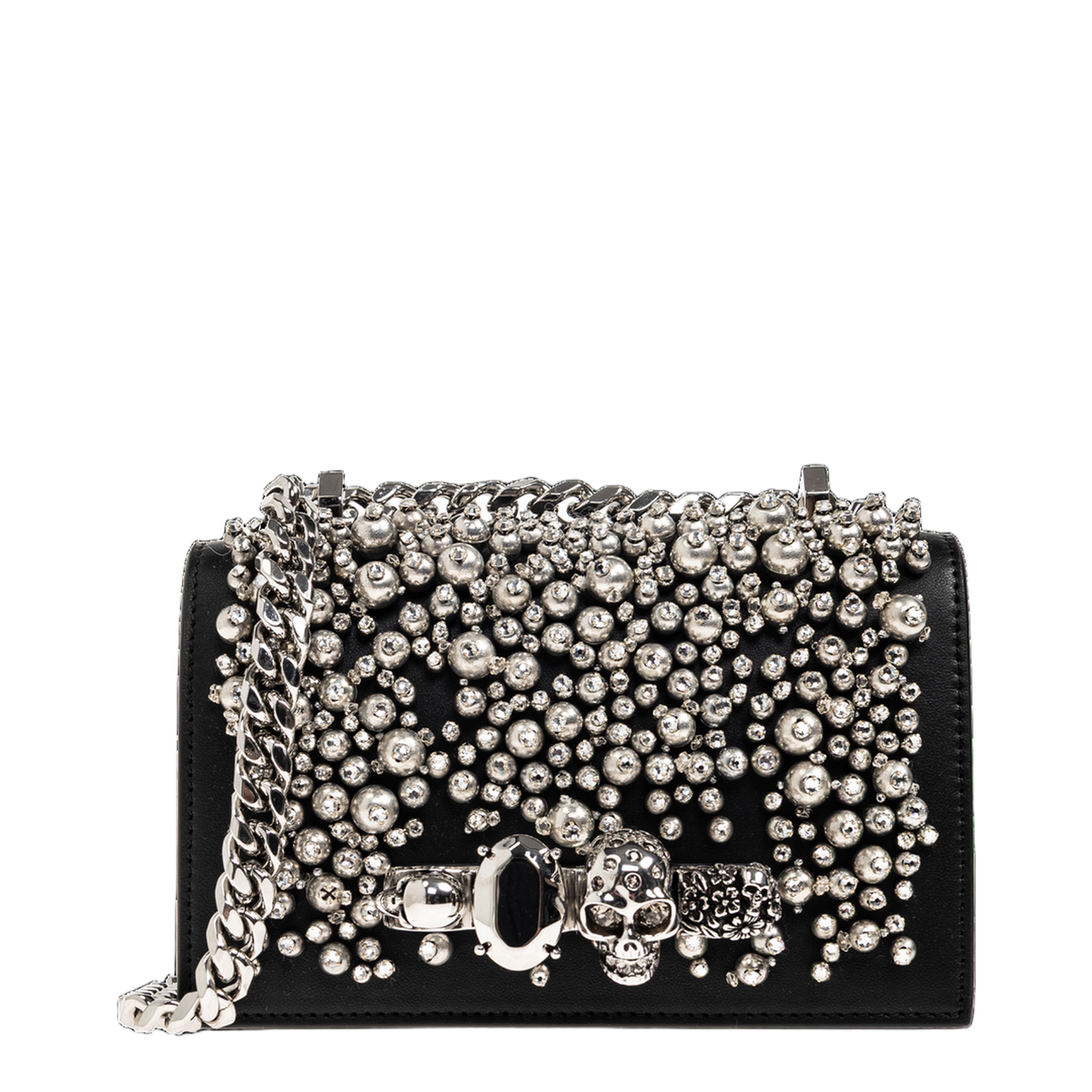 Jewelled Satchel Mini Calf Leather Satchel - Black/Silver - Image 1