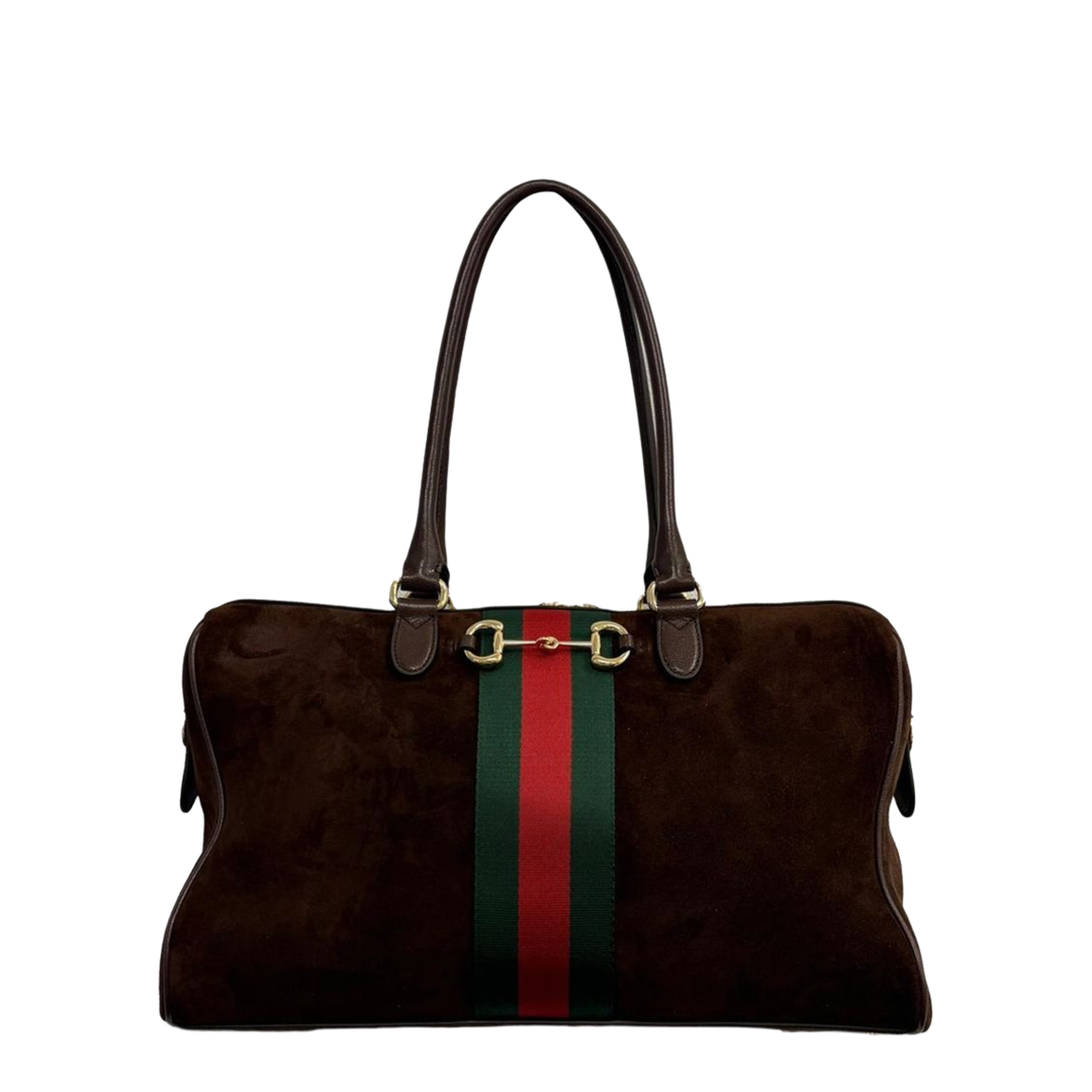 Borsetto Large Suede Boston Bag - Dark Brown Suede - Image 1