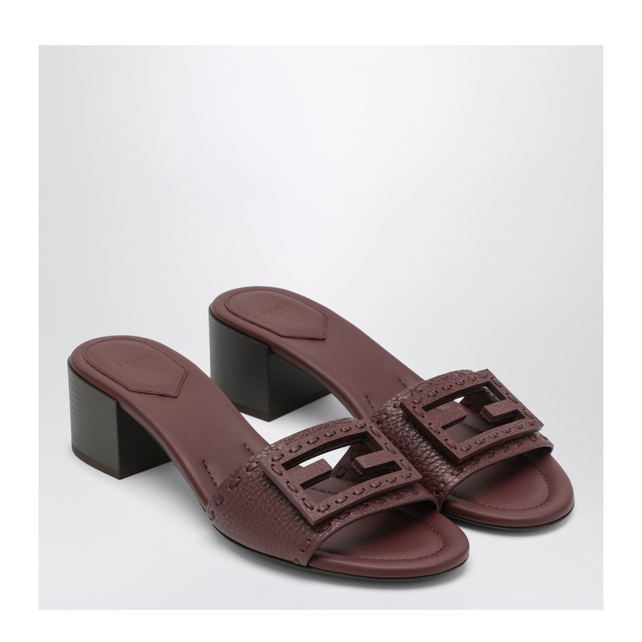 Baguette Burgundy Leather Medium-Heeled Slides - Image 2