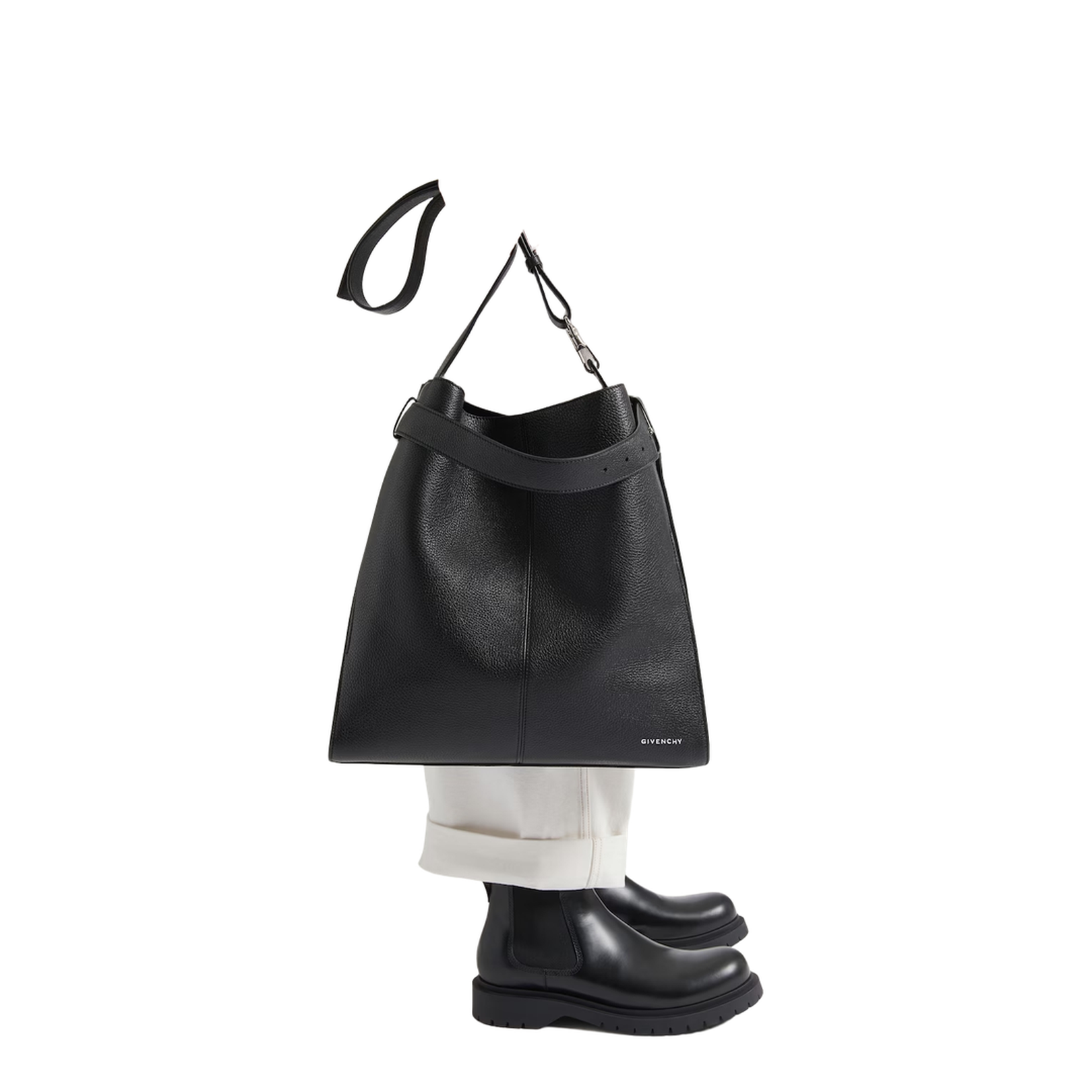 Medium Belted Hobo Bag in Grained Leather - Image 4