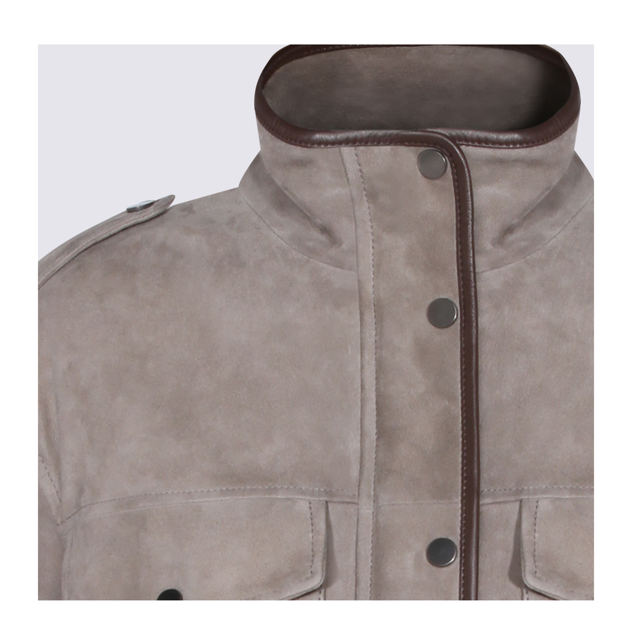 Faded Green Jacket With High Neck And Front Patch Pockets In Suede - Image 6