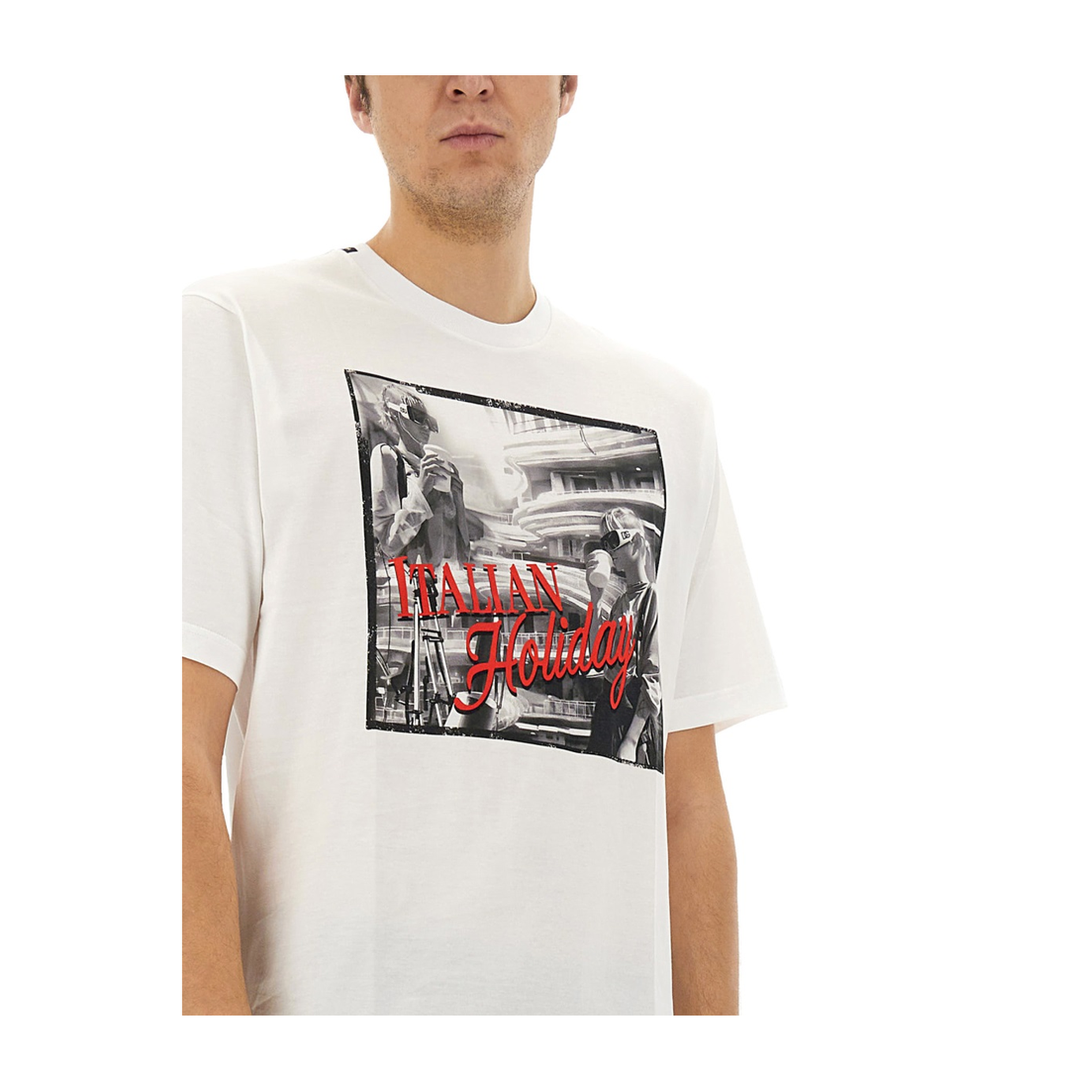 Cotton T-Shirt with Italian Holiday Print - Image 4