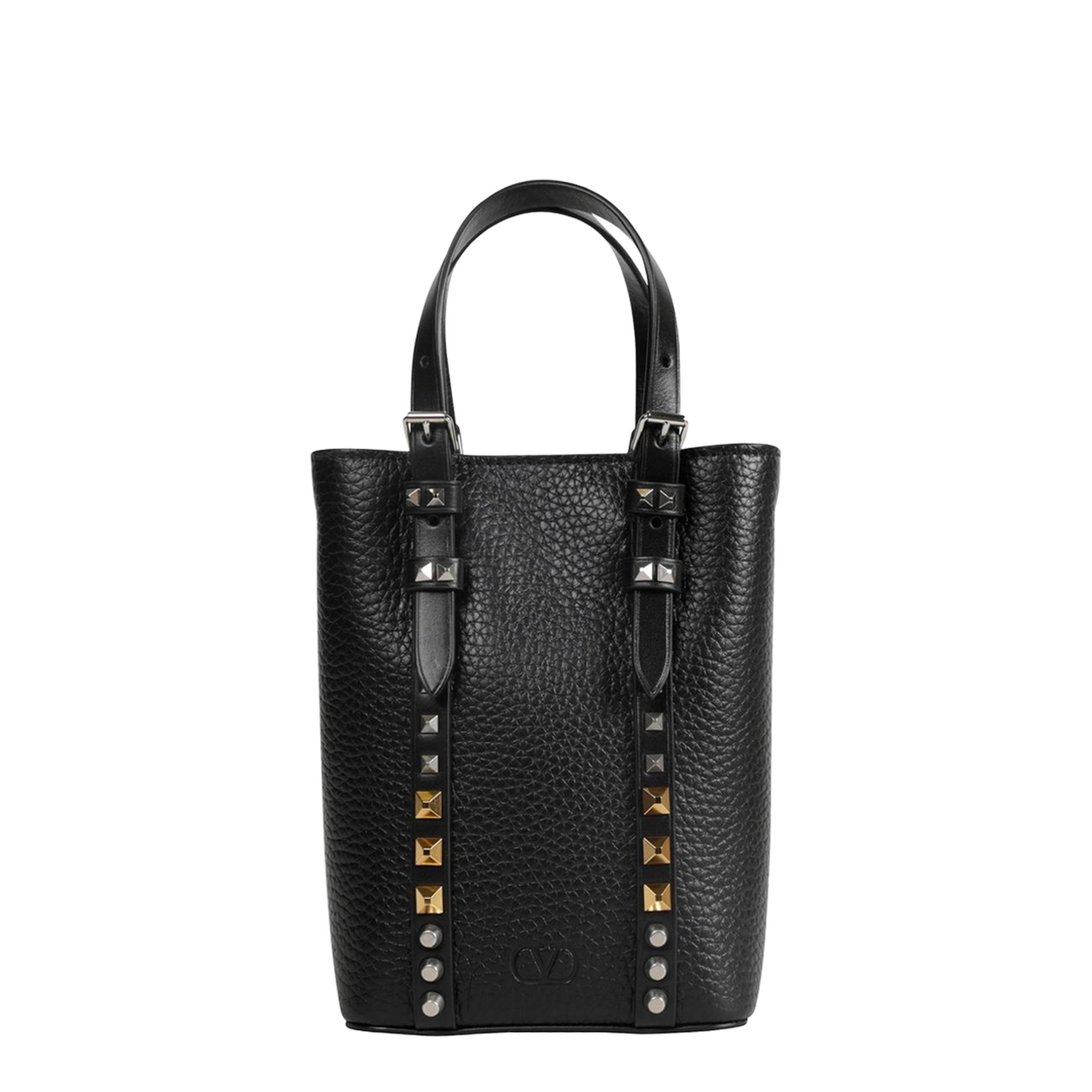 Rockstud Leather Mini Tote Bag - Black - Image 1