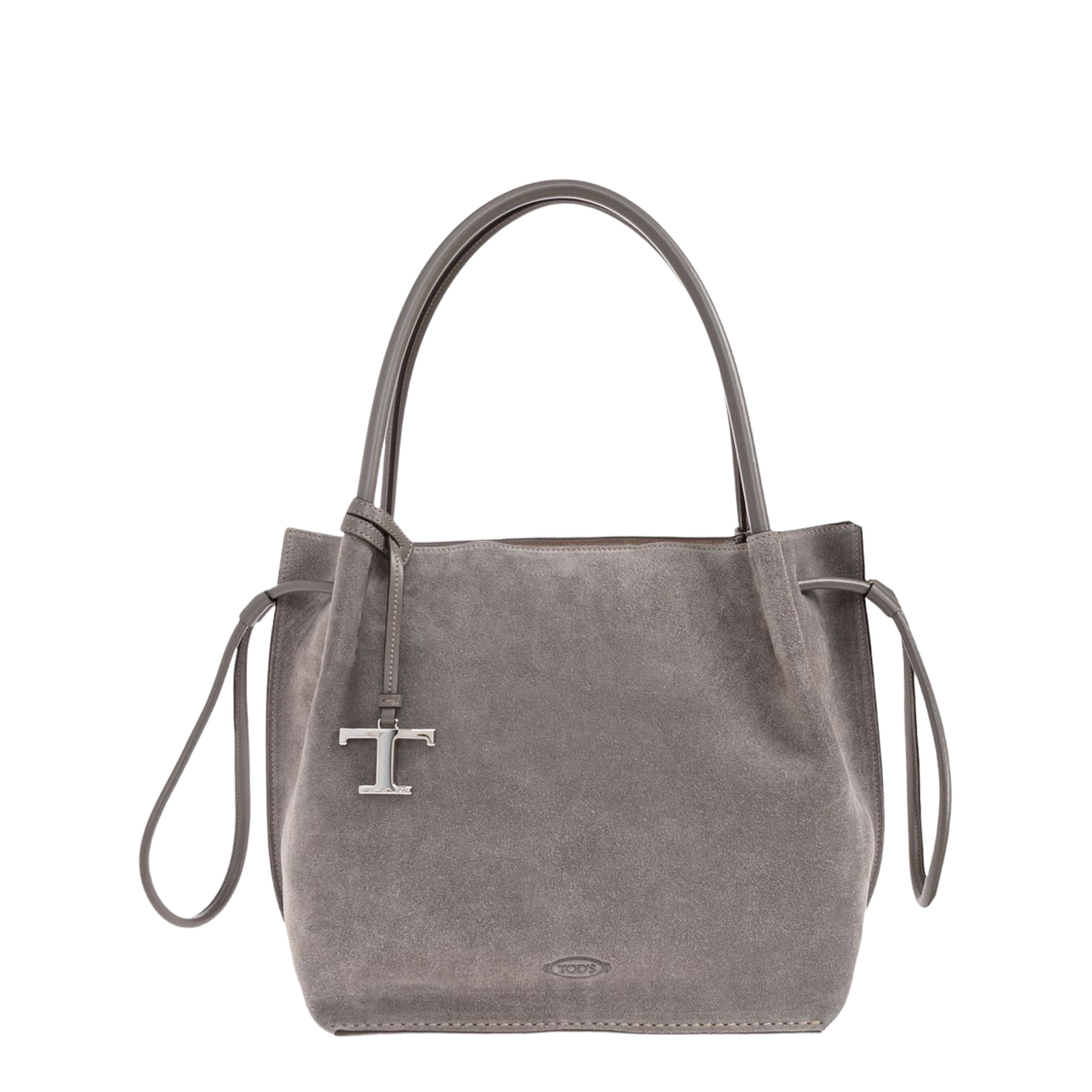 Grey Calf Suede Double Top-Handle Bag - Image 1