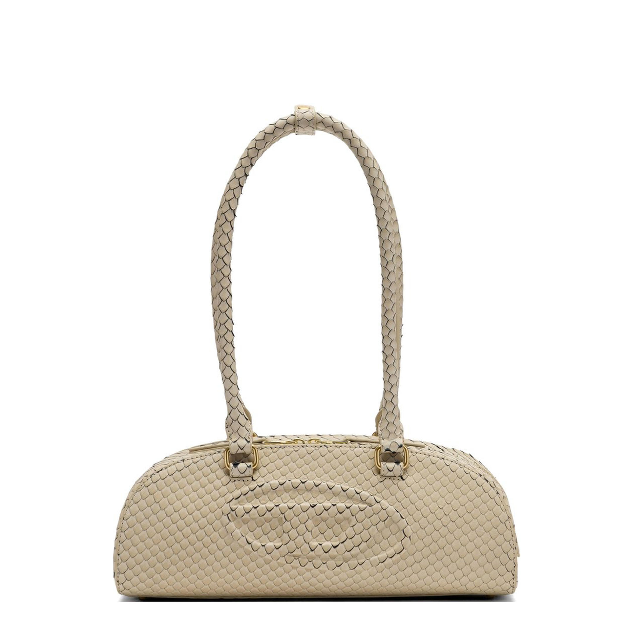 1DR Dome Elongated Snake-Effect Leather Shoulder Bag - Beige - Image 1