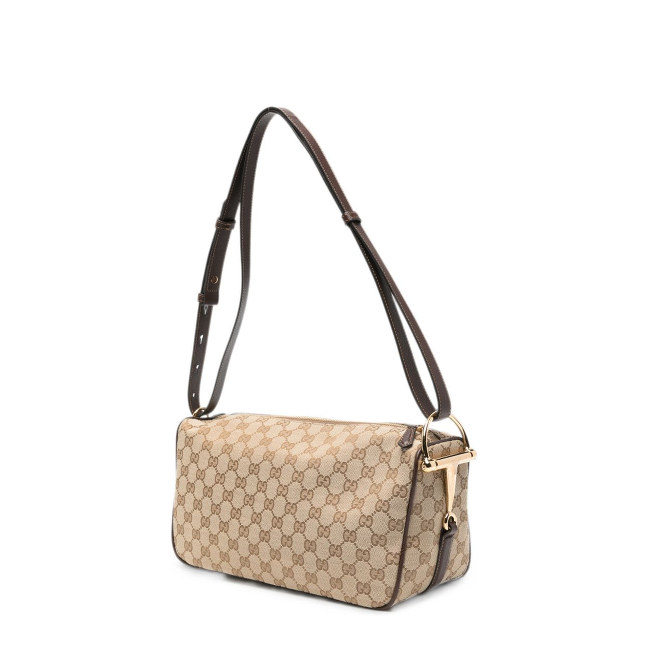 Half Horsebit Medium Canvas Shoulder Bag - Sand and Brown - Image 2