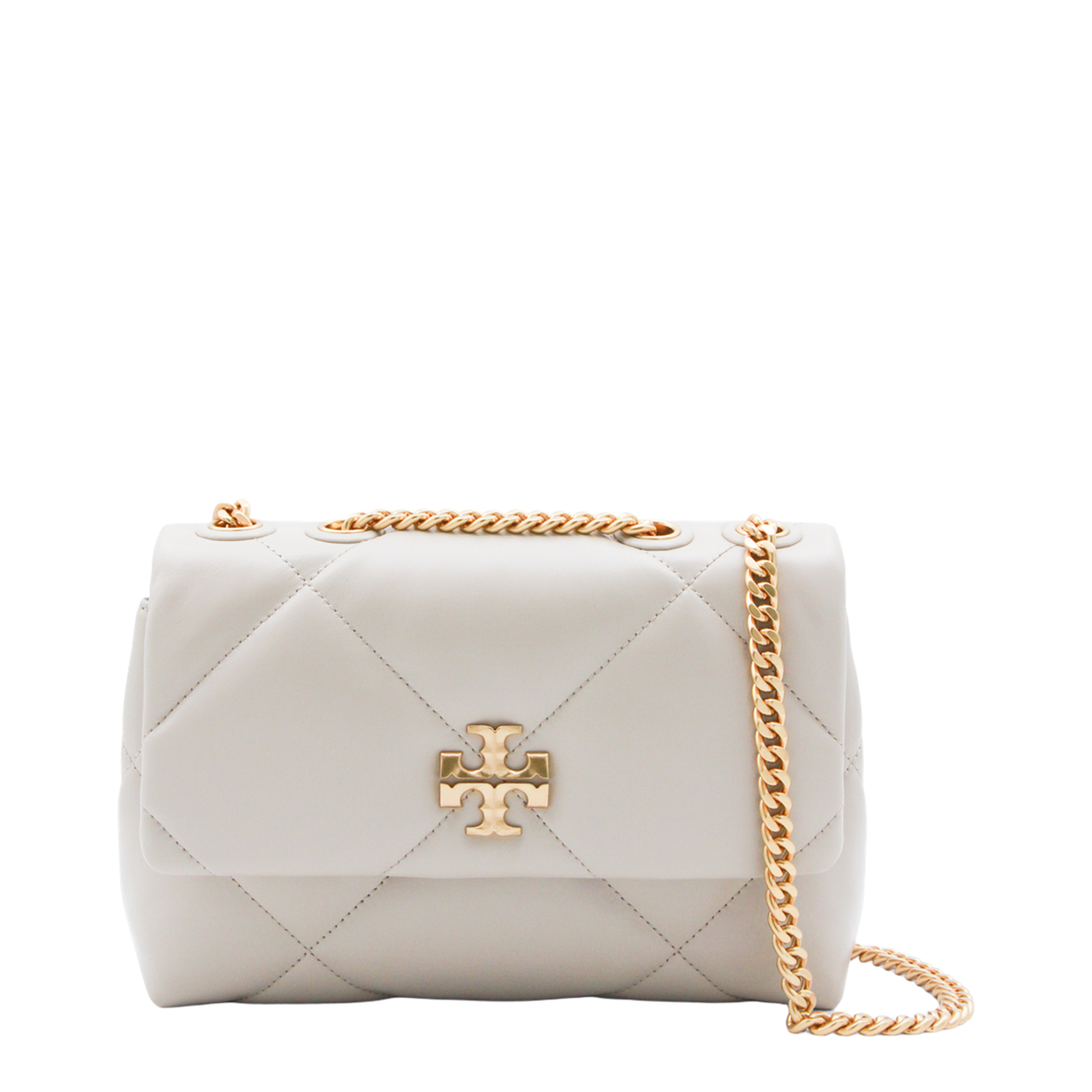 Kira Diamond Quilt Small Napa Leather Shoulder Bag - Light Stone - Image 1