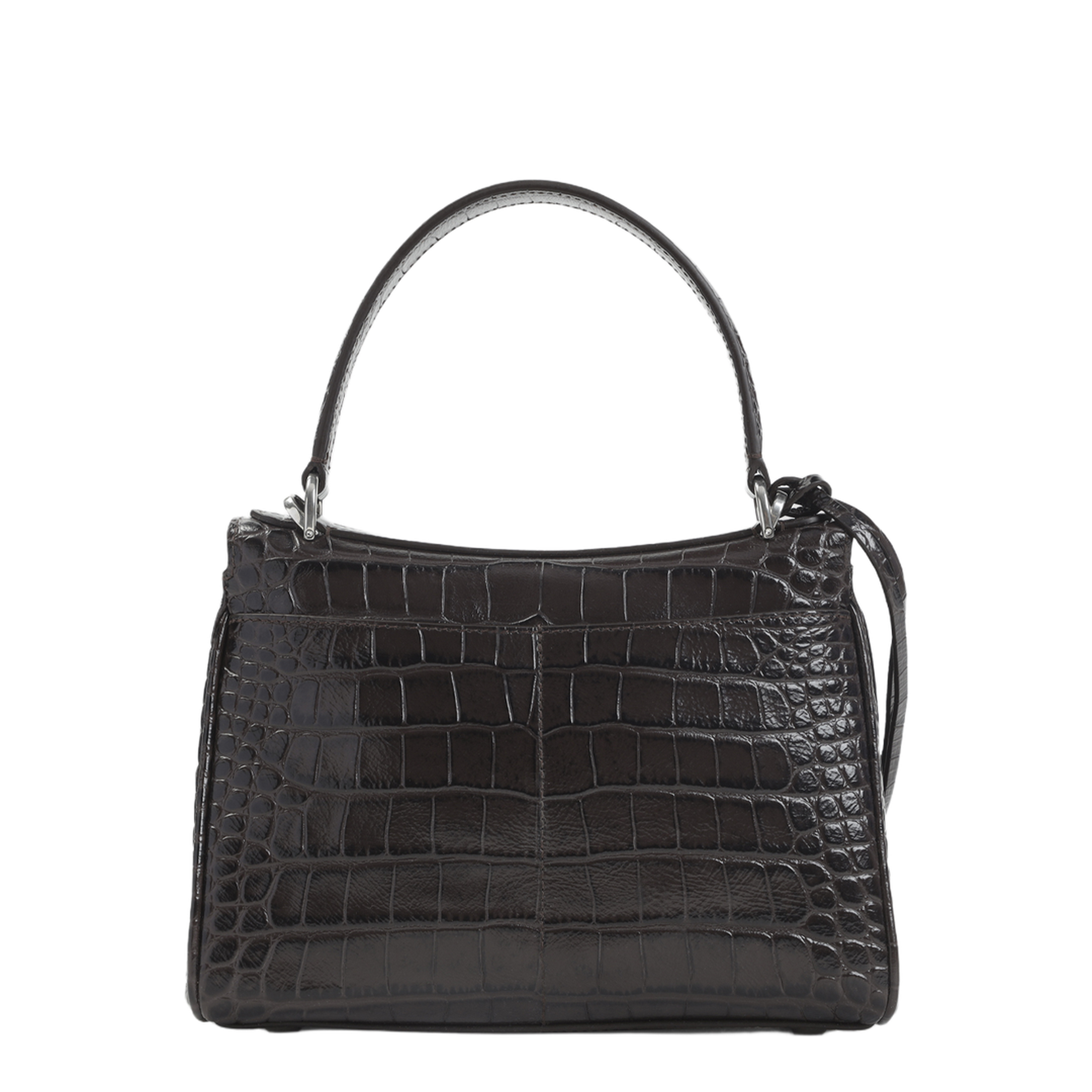 Rodeo Medium Crocodile Embossed Suede Calfskin Handbag - Dark Brown - Image 3