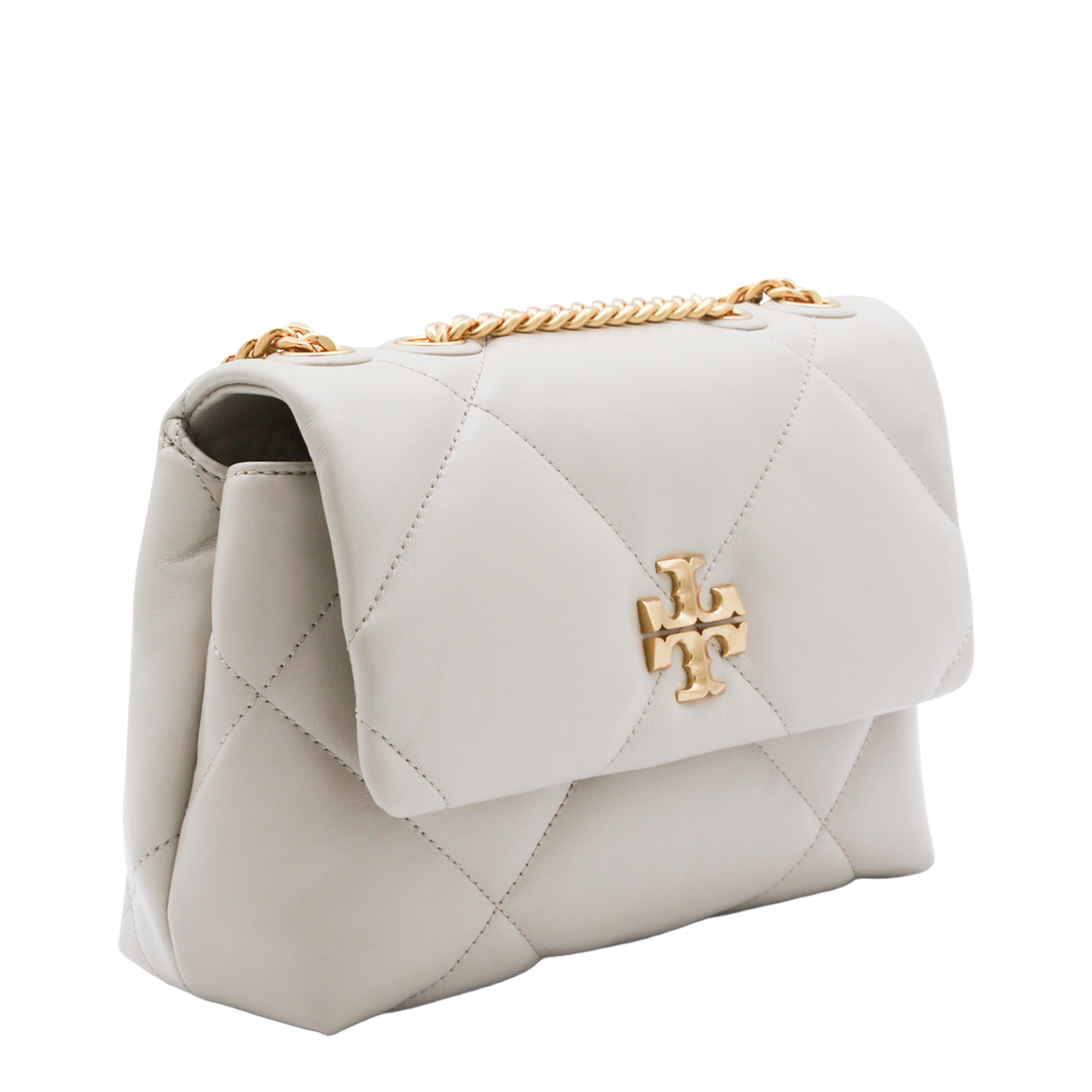 Kira Diamond Quilt Small Napa Leather Shoulder Bag - Light Stone - Image 3