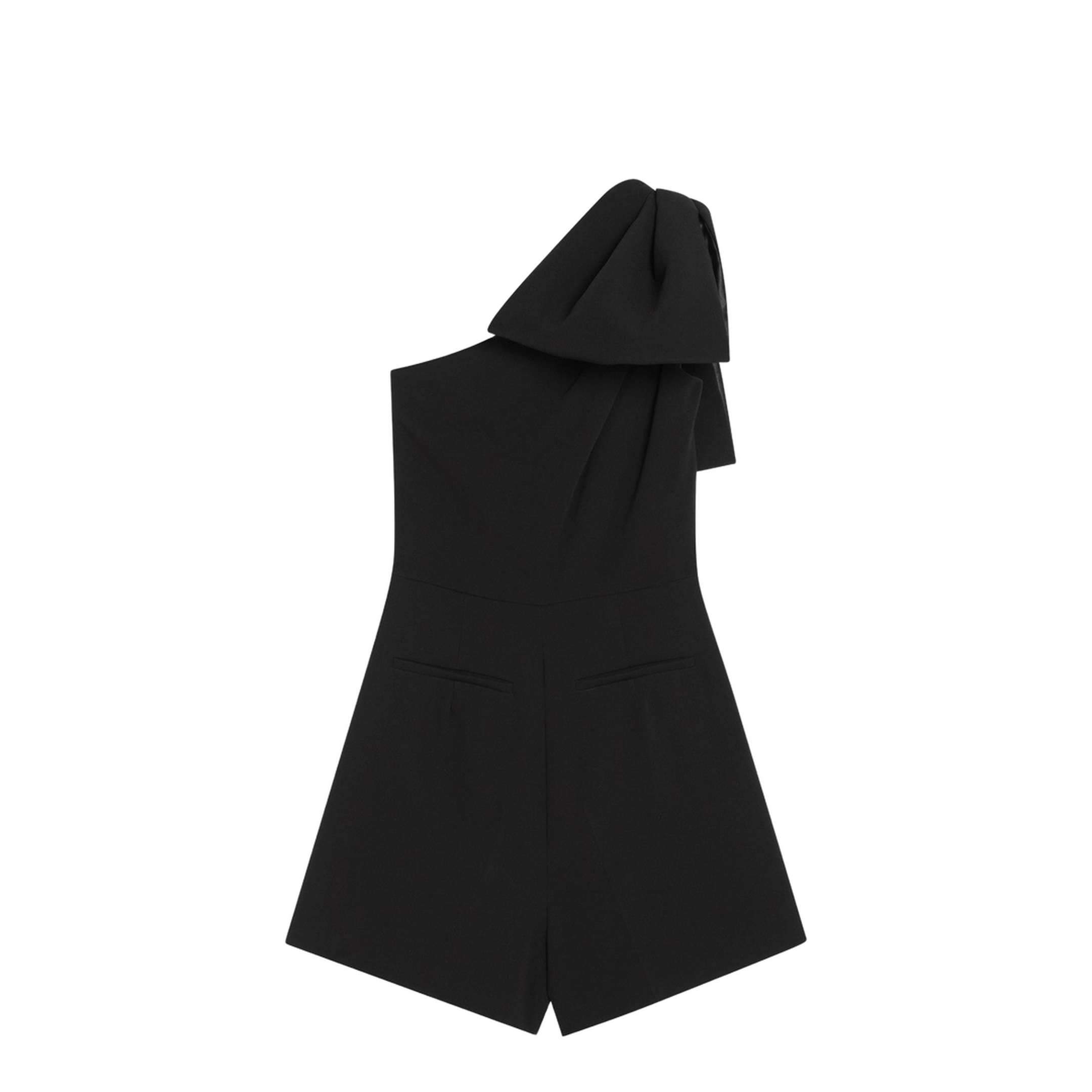 One-shoulder short jumpsuit in black cady - Image 2