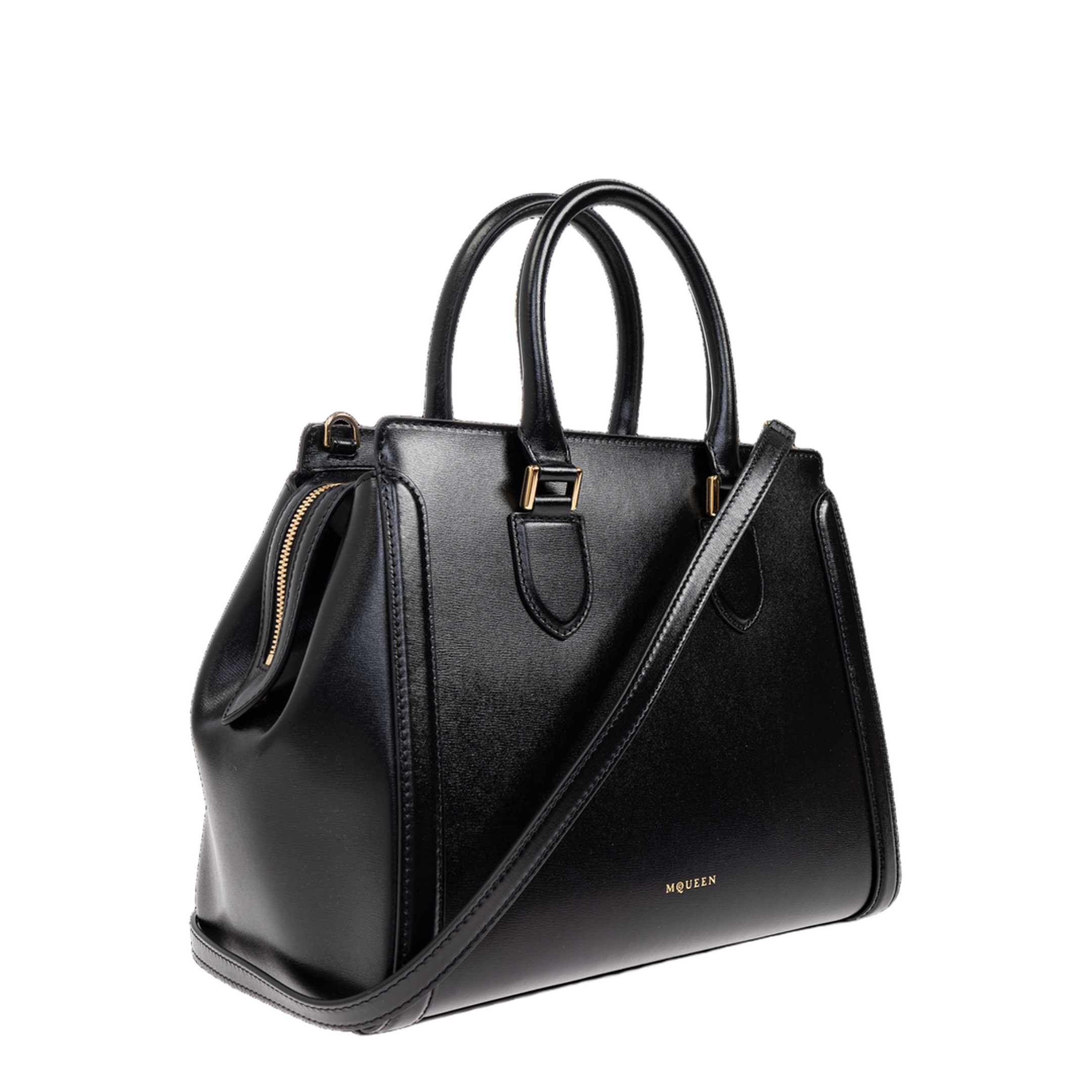 Birdee Large Calf Leather Bag - Black/Gold - Image 5