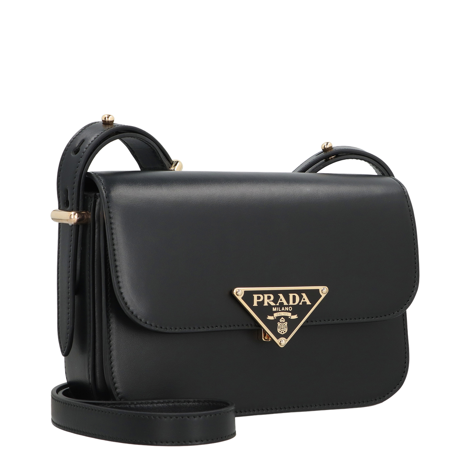 Triangle-Logo Small Calfskin Crossbody - Black - Image 2