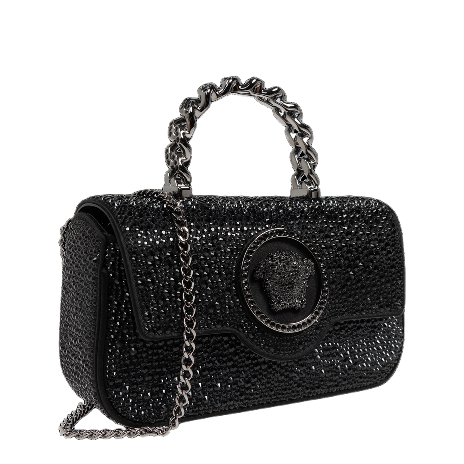 La Medusa Crystal-Embellished Satin Mini Bag - Black - Image 3