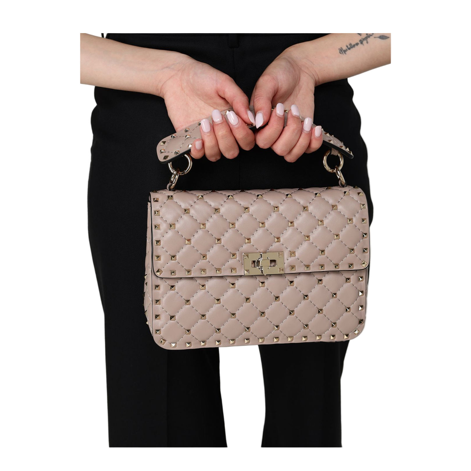 Antique Pink Nappa Leather Medium Rockstud Spike Handbag - Image 5